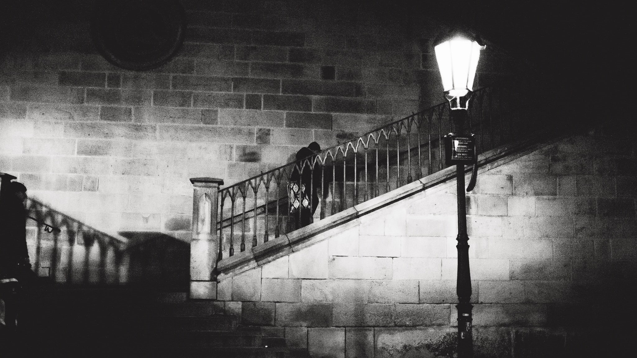 electric lamp, photography, no people, wall, city, brick, illuminated, built structure, monochrome, street light, wall - building feature, street, men, HD Wallpaper