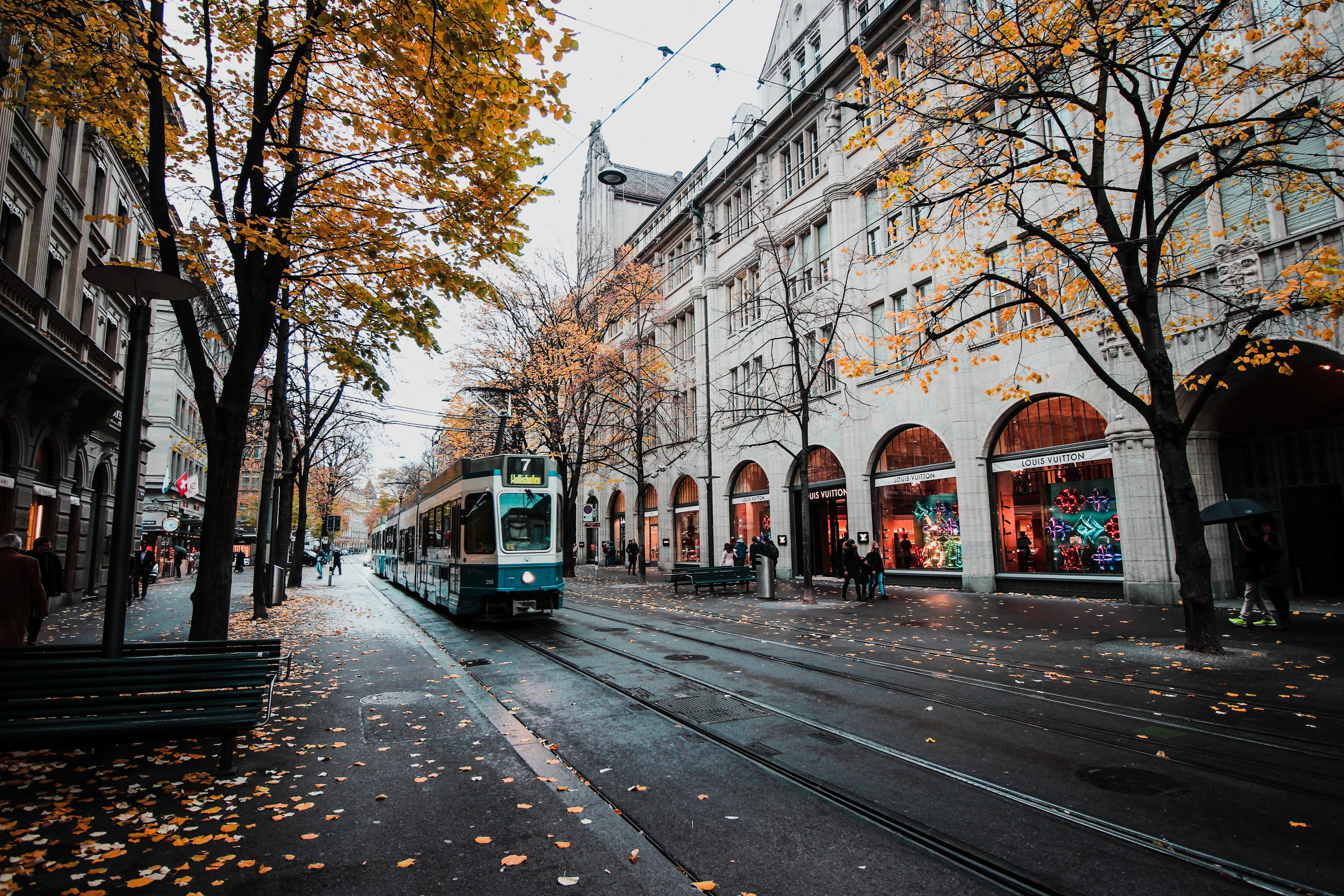 day, bahnhofstrasse, outdoors, europe, train, rail transportation, autumn, building exterior, road, daylight, city, track, architecture, transportation system, HD Wallpaper