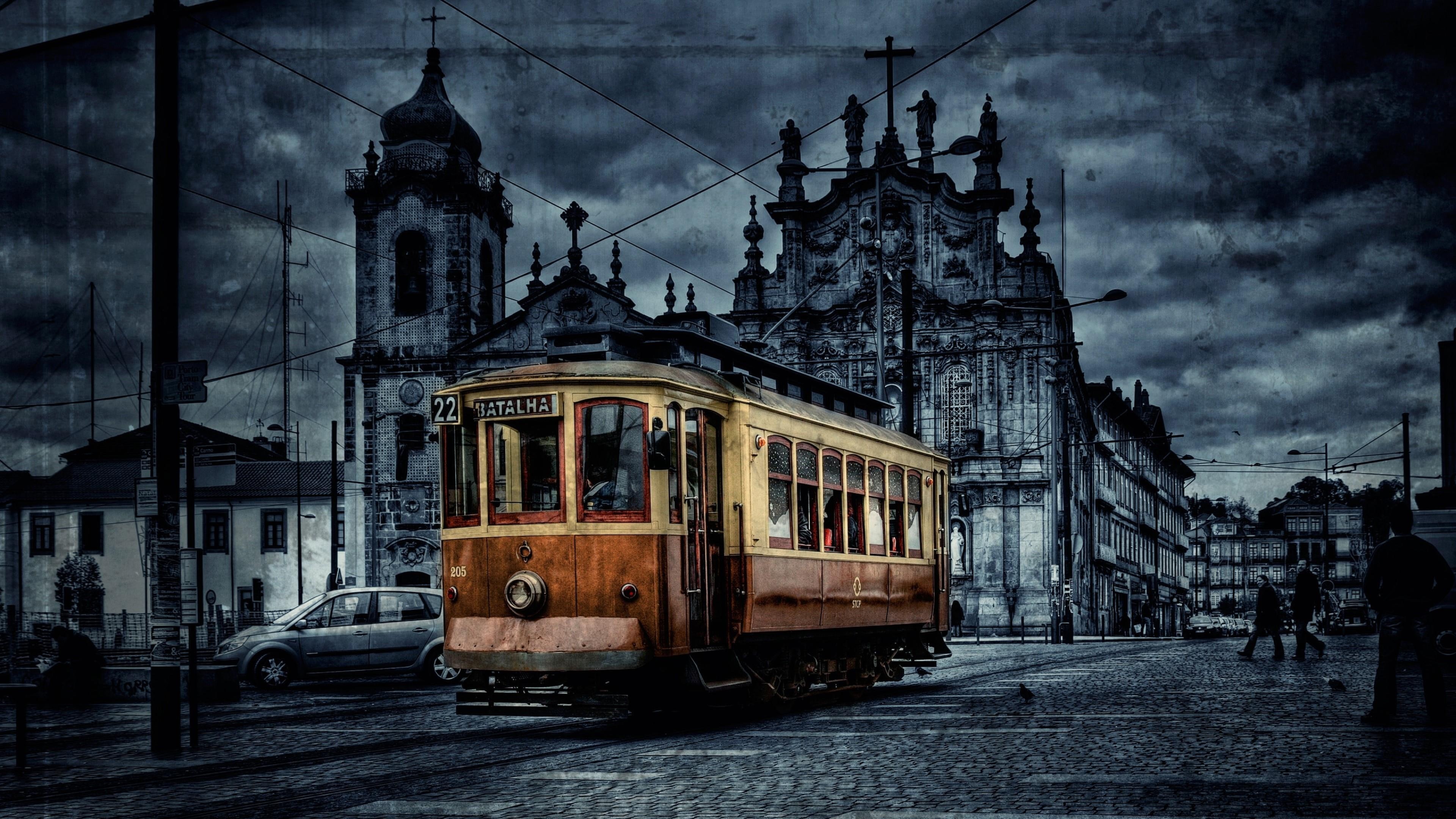 tram, public transport, old, lines, evening, cityscape, street, 4K, way, HD Wallpaper