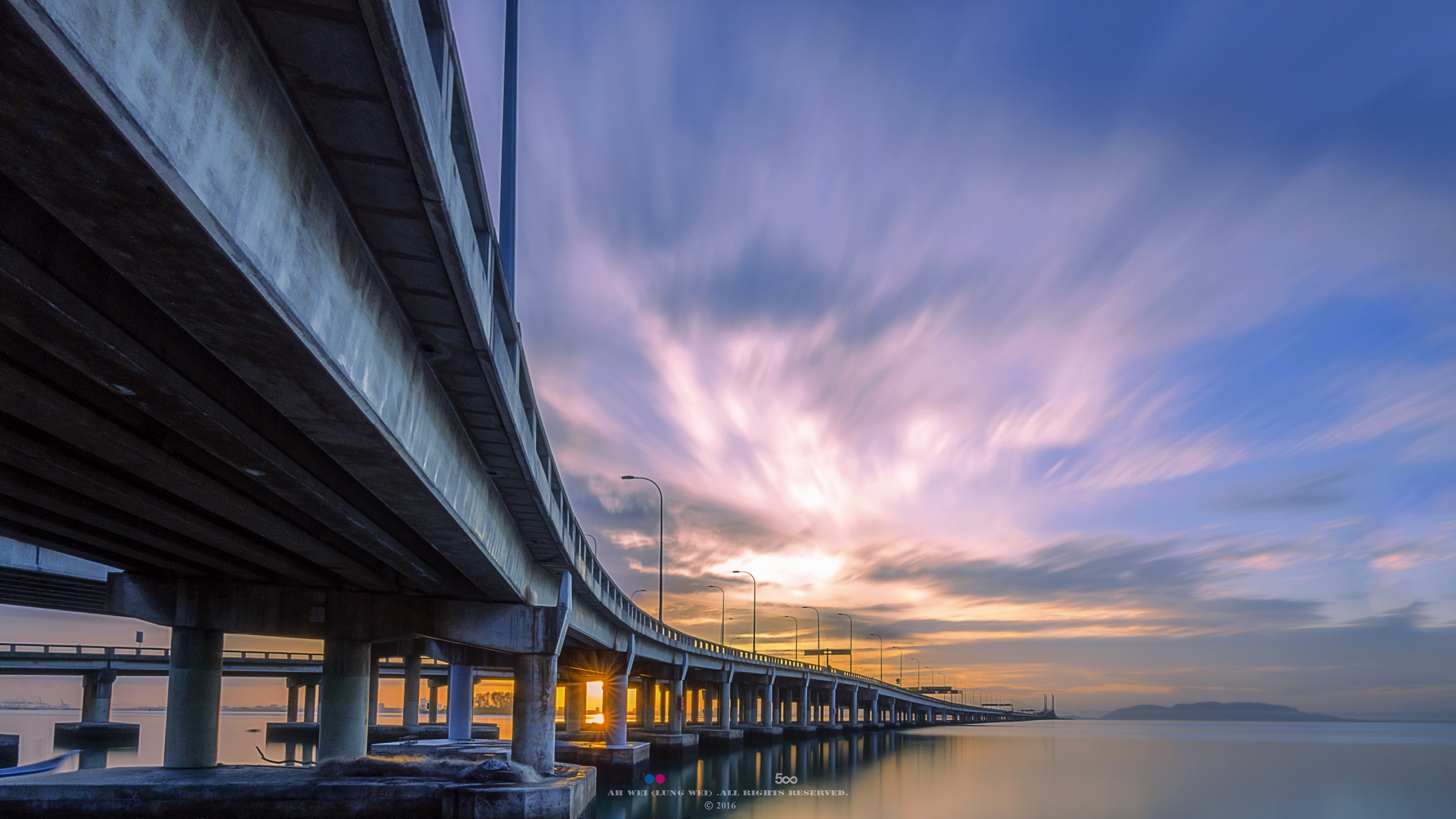 Wei, dusk, 槟城, Ah, ND Filter, 風景, Sunrise, blue sky, wooden, Stop, blue, bridge, penang, 海岸, night, Malaysia, Water  Blue, gray, 16mm, Lung, 水, Long Exposure, HD Wallpaper