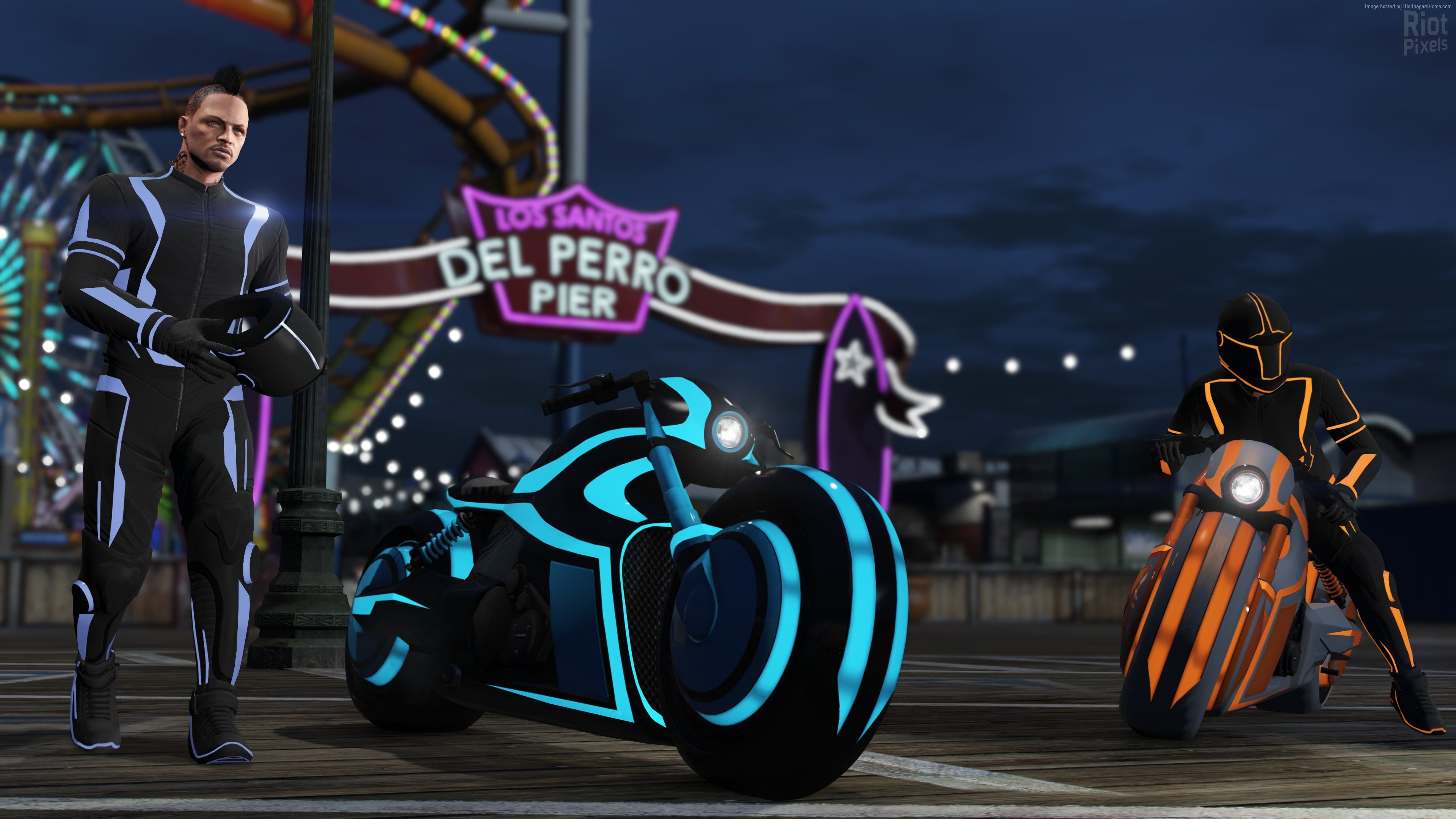 young adult, gta, night, full length, people, adult, real people, GTA Online: Bikers, best games, male likeness, gta 5, focus on foreground, leisure activity, HD Wallpaper