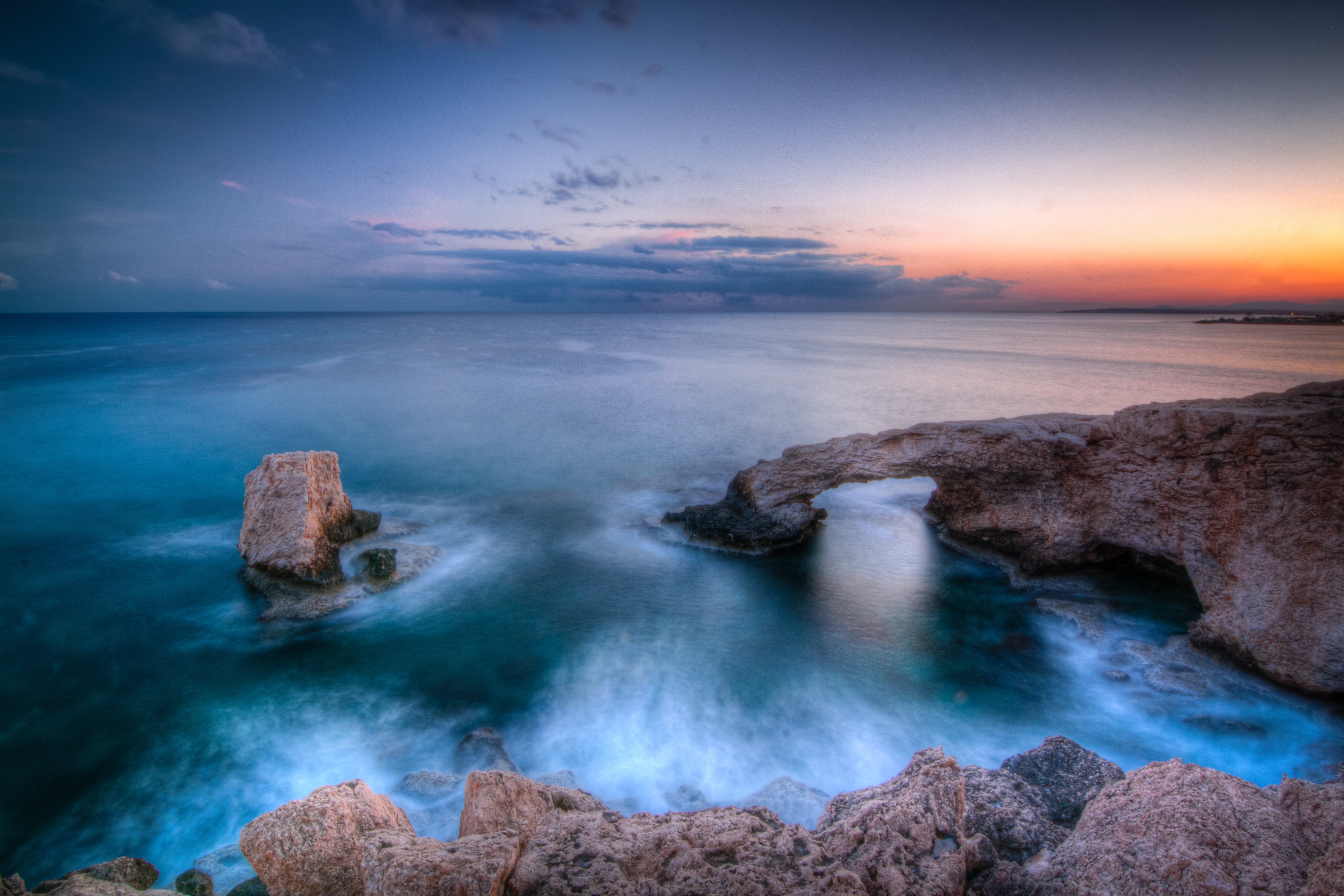 nice, water, Cape, Cyprus, ayia  napa, rock, spring  night, beautiful, orange, magic, HDR, waves, art  photography, color, rocky mountain, rocky, tide, HD Wallpaper