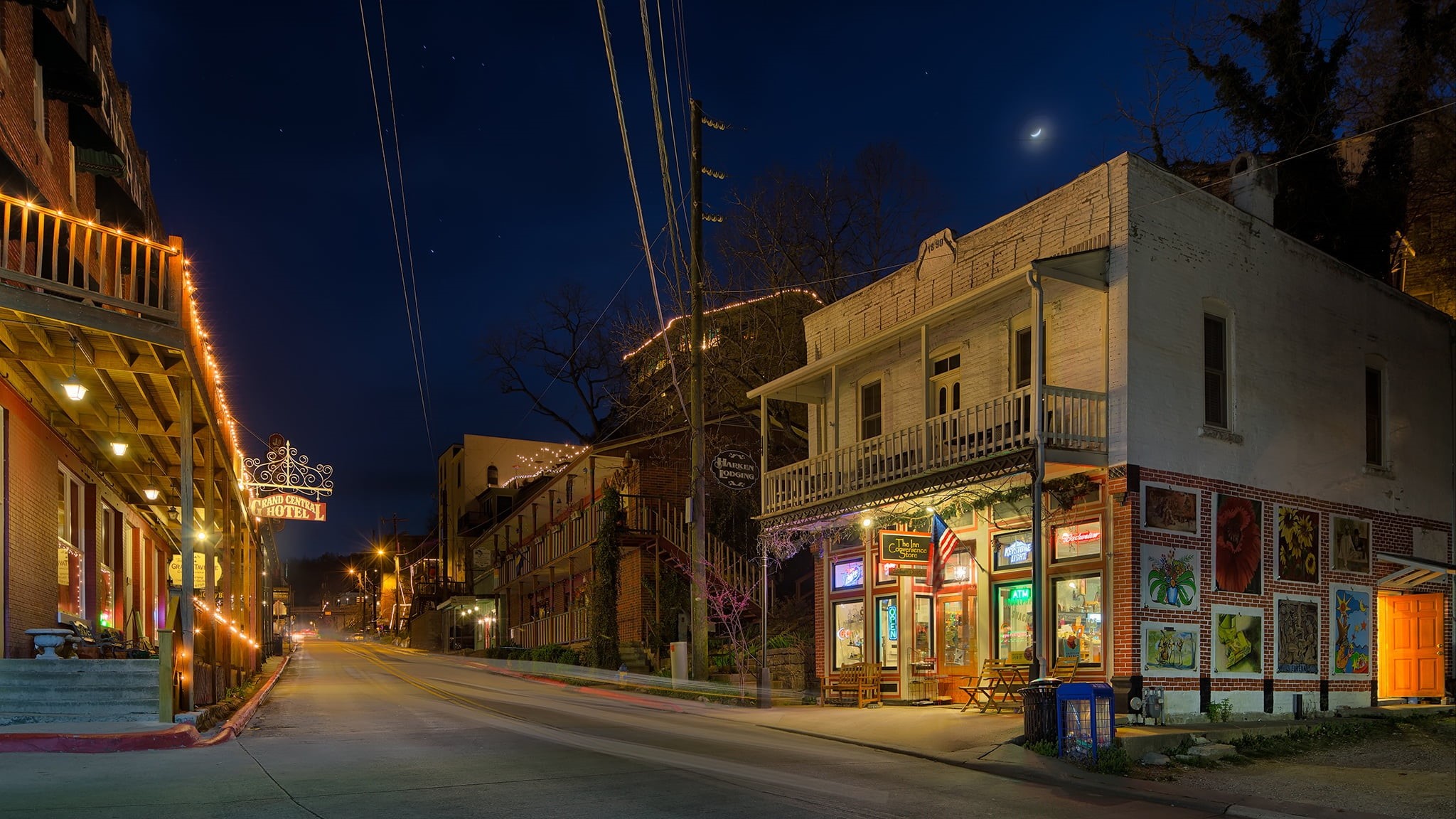 road, Arkansas, home, USA, Eureka Springs, lights, 1080P, street, night, HD Wallpaper