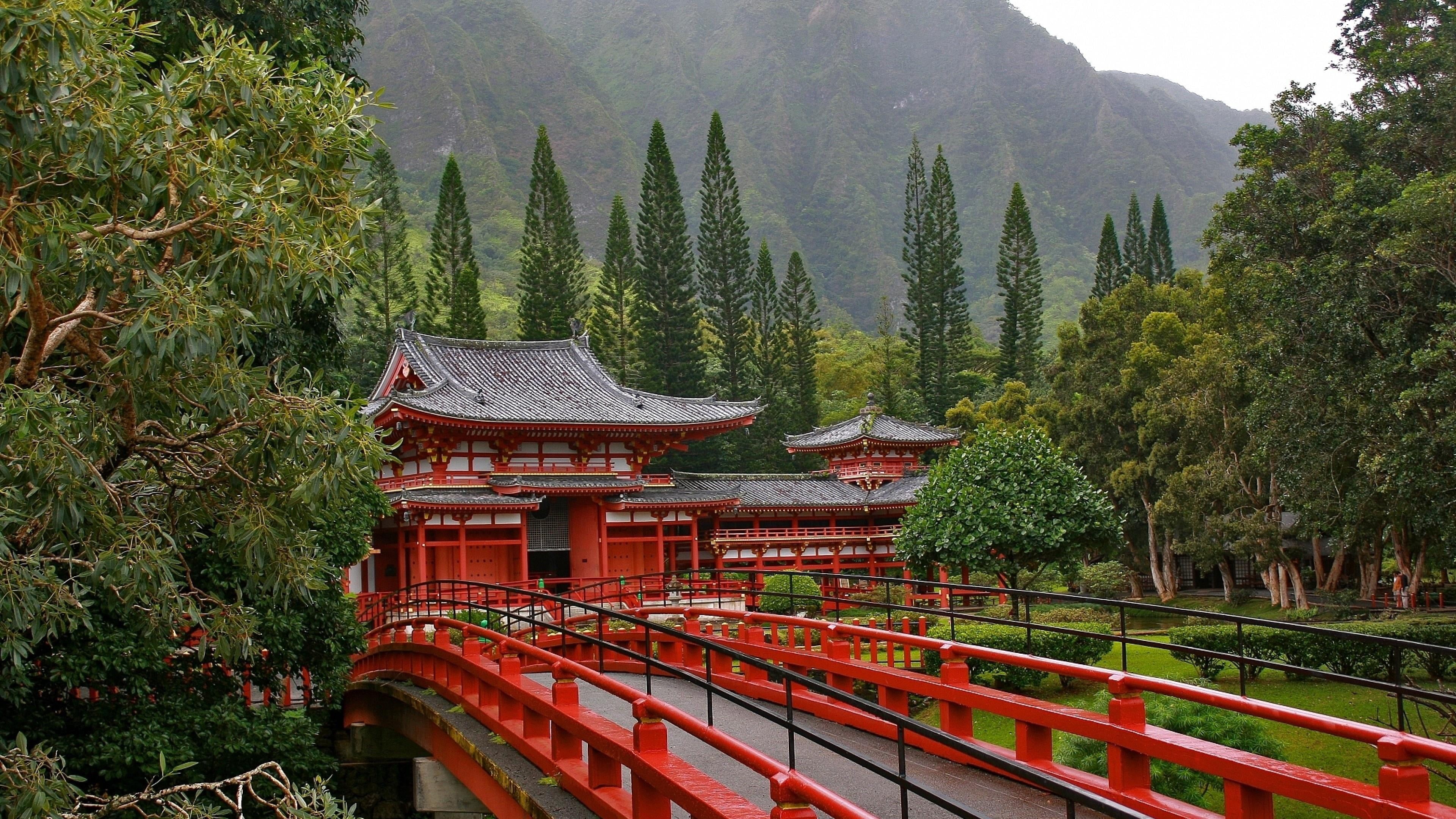 4K, hawaii, valley, built structure, travel destinations, scenics - nature, temple, japan temple, no people, religion, architecture, day, building, building exterior, HD Wallpaper