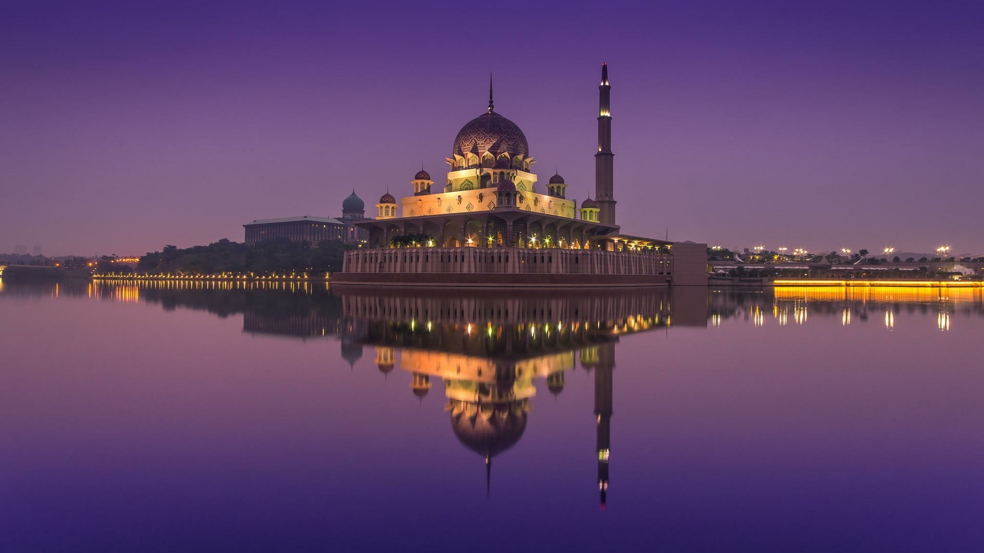 government, purple, dome, building exterior, travel destinations, 1080P, tourist attraction, dusk, reflection, purple sky, religion, reflected, no people, HD Wallpaper