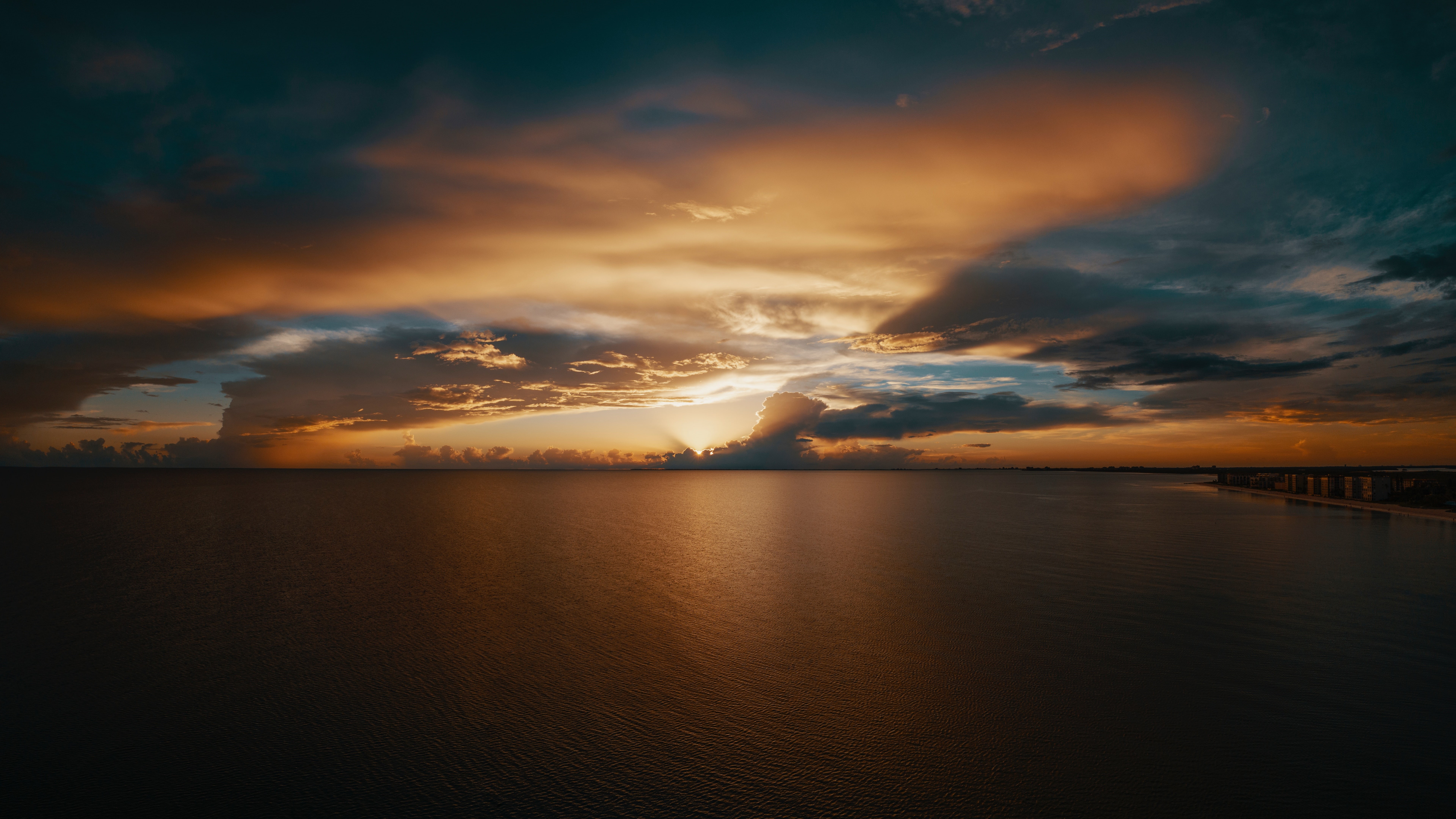 dusk, afterglow, horizon, 8K, sea, sunset, evening, calm, seascape, HD Wallpaper