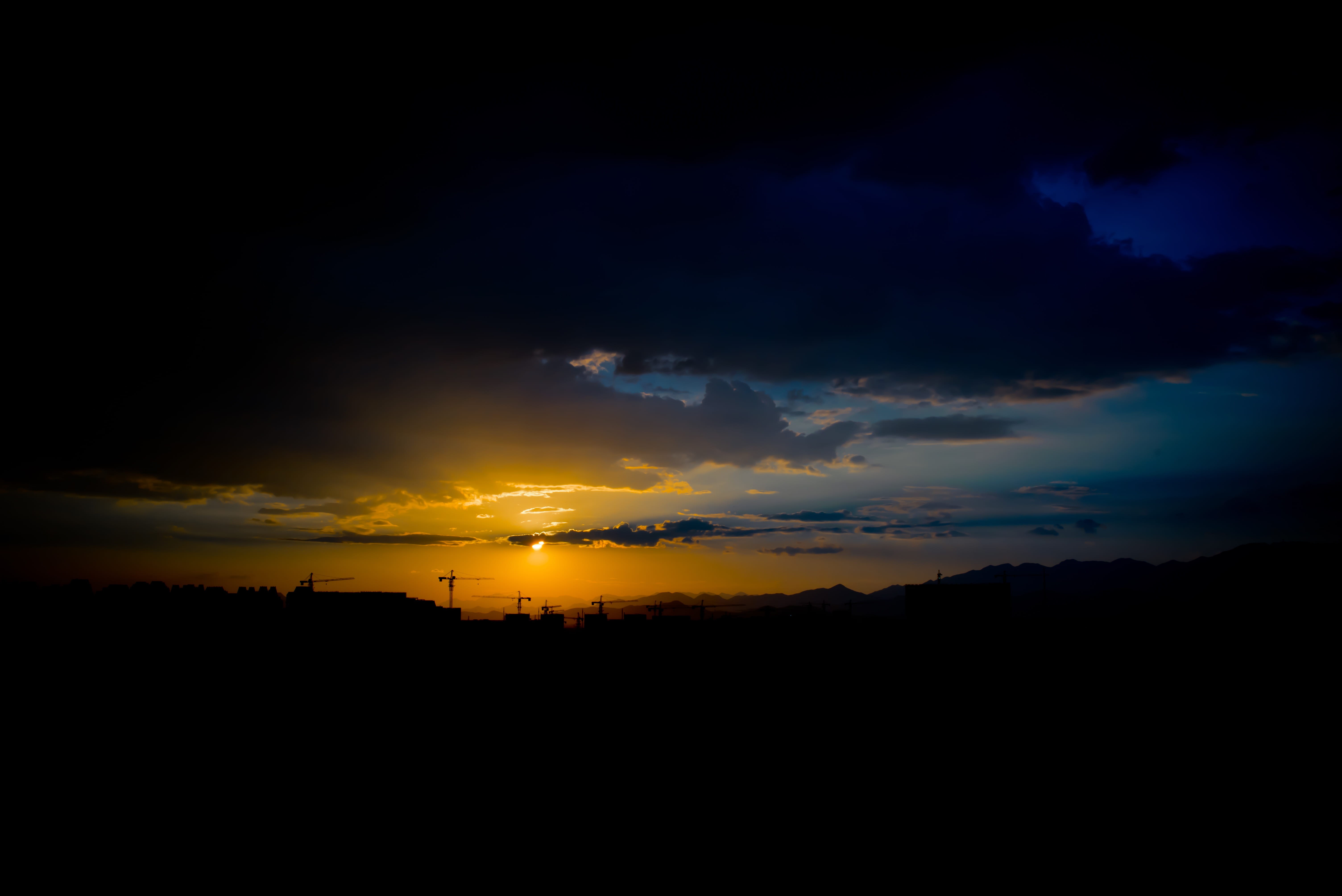 cloud - sky, landscape, cloud, no people, silhouette, sunset, dark, copy space, night, sunrise, environment, sky, orange color, outdoors, photography, beauty in nature, HD Wallpaper