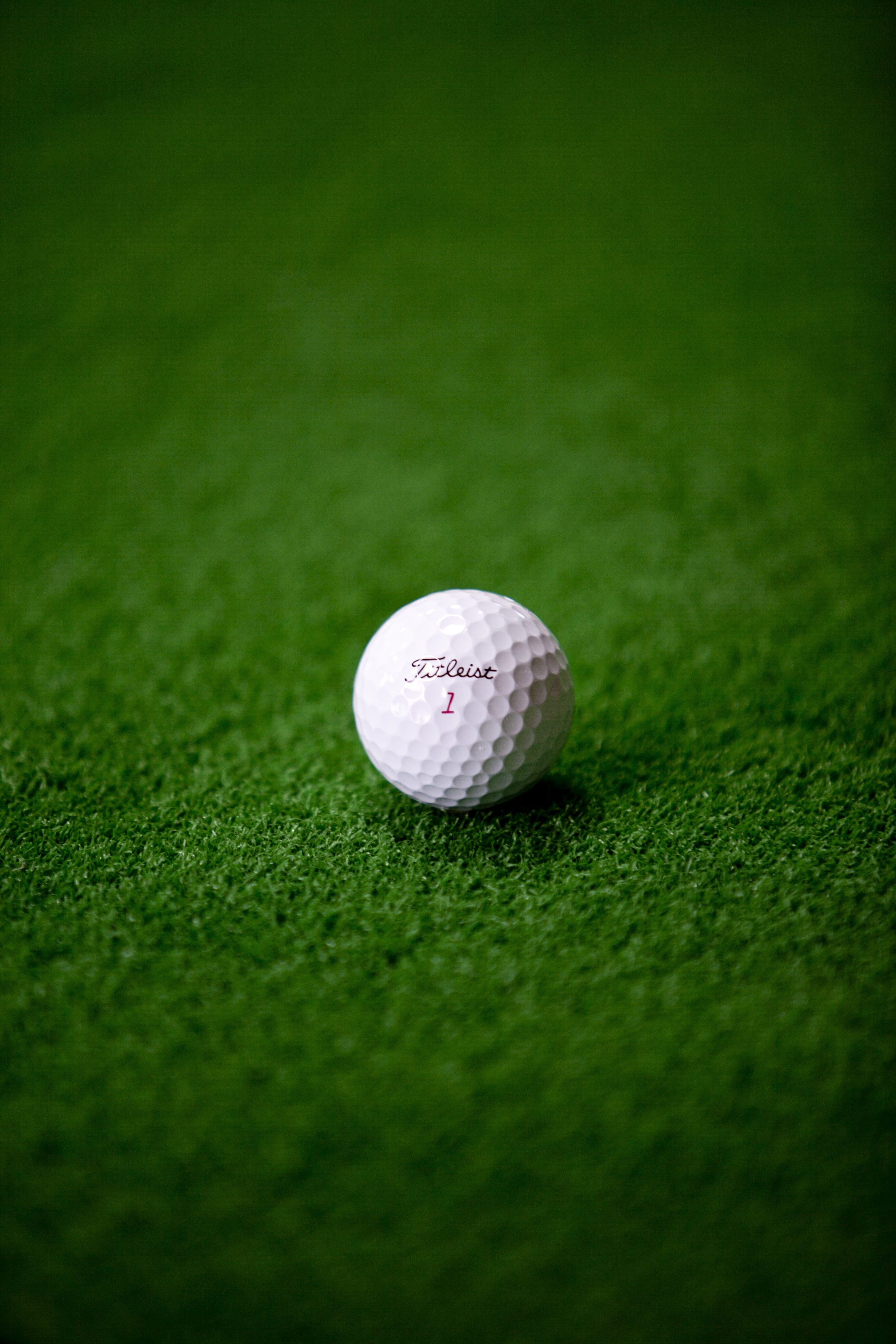 putting green, titleist, close-up, at the edge of, selective focus, golf course, plant, golf balls, green - golf course, 4K, single object, golf ball, Phone HD Wallpaper