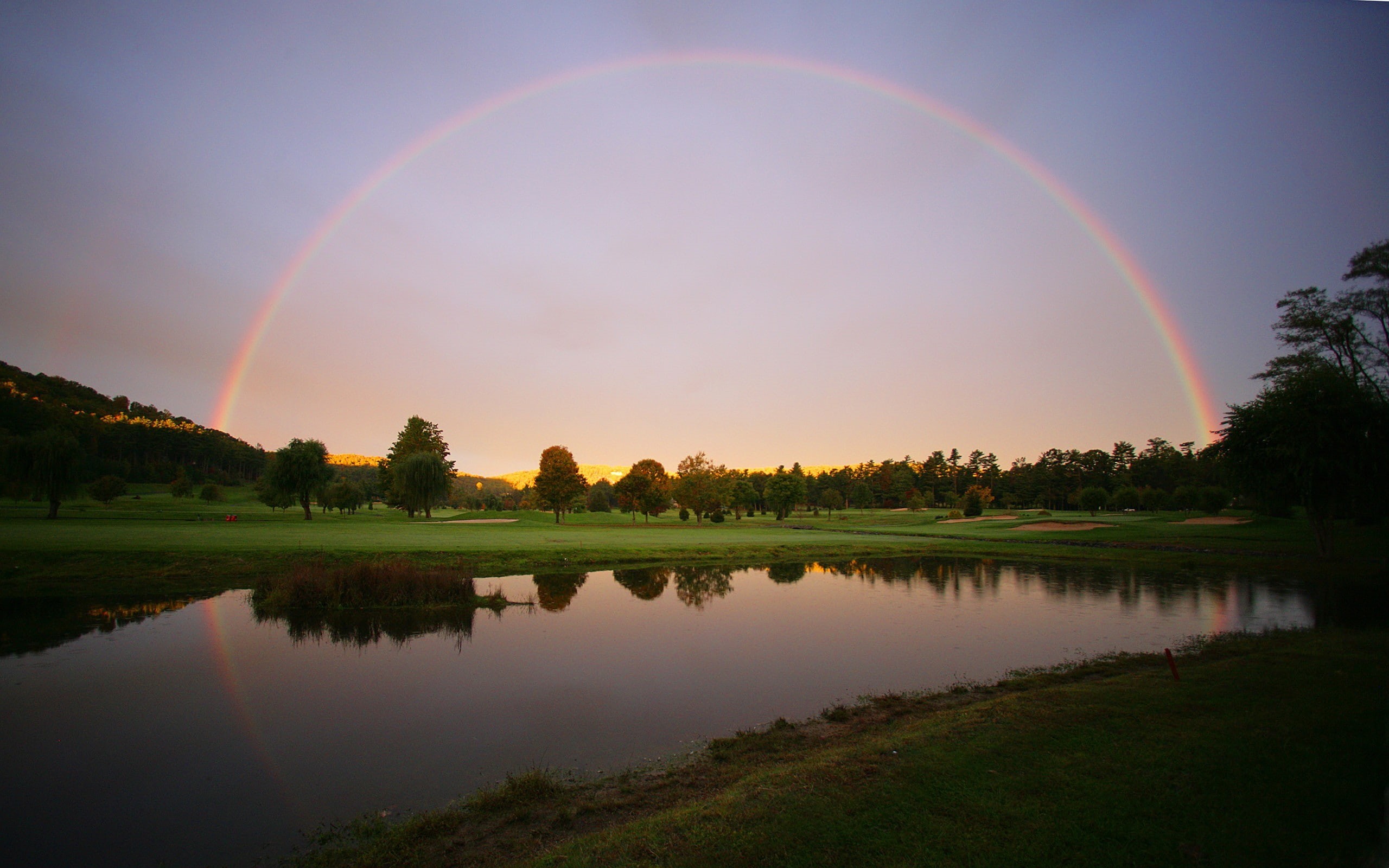 river, golf course, rainbows, 2K, landscape, HD Wallpaper