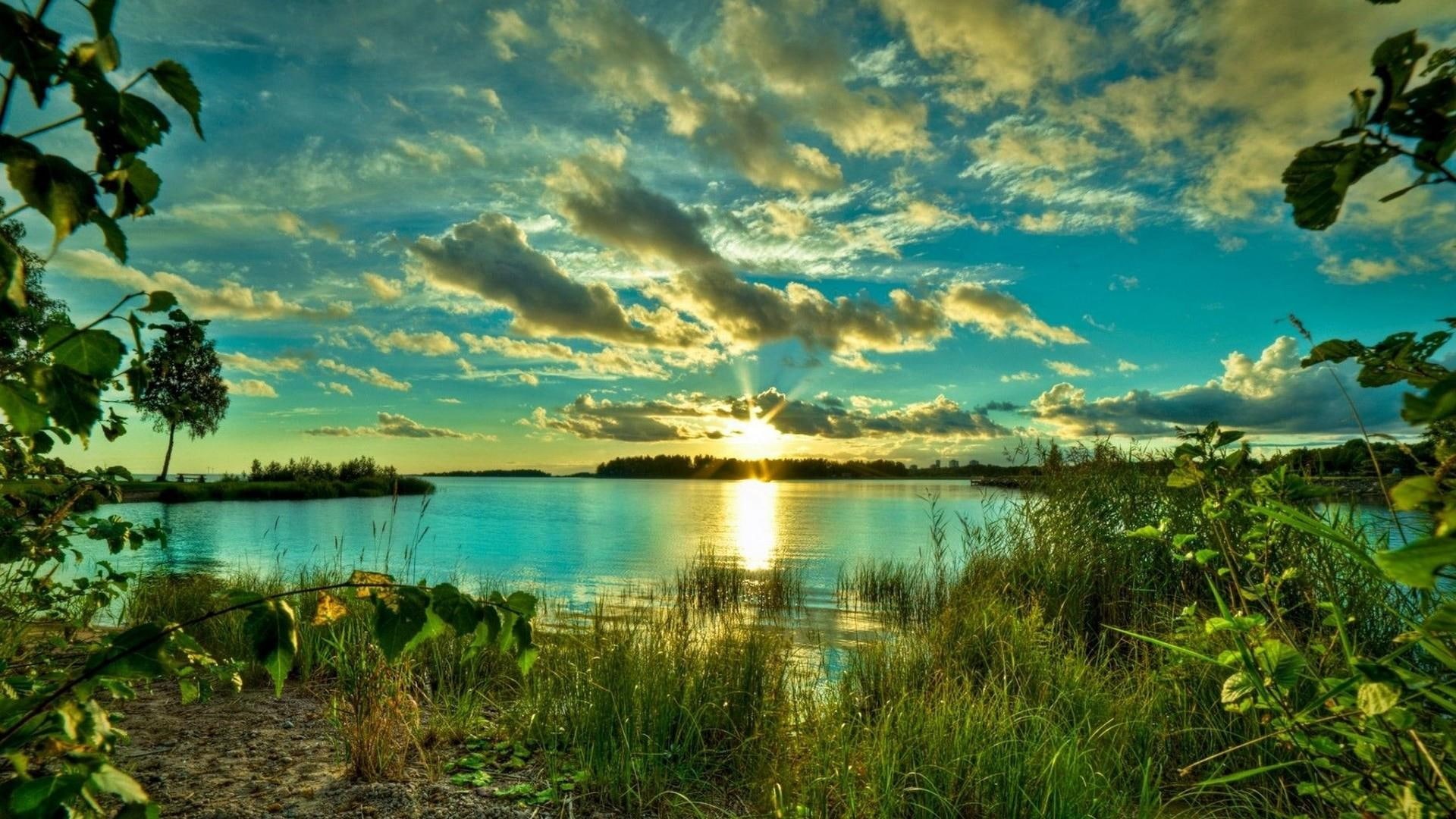 sunrise, dawn, water resources, cloud, horizon, water, nature, wetland, lakeside, morning, 1080P, sky, sunlight, lake, bank, HD Wallpaper