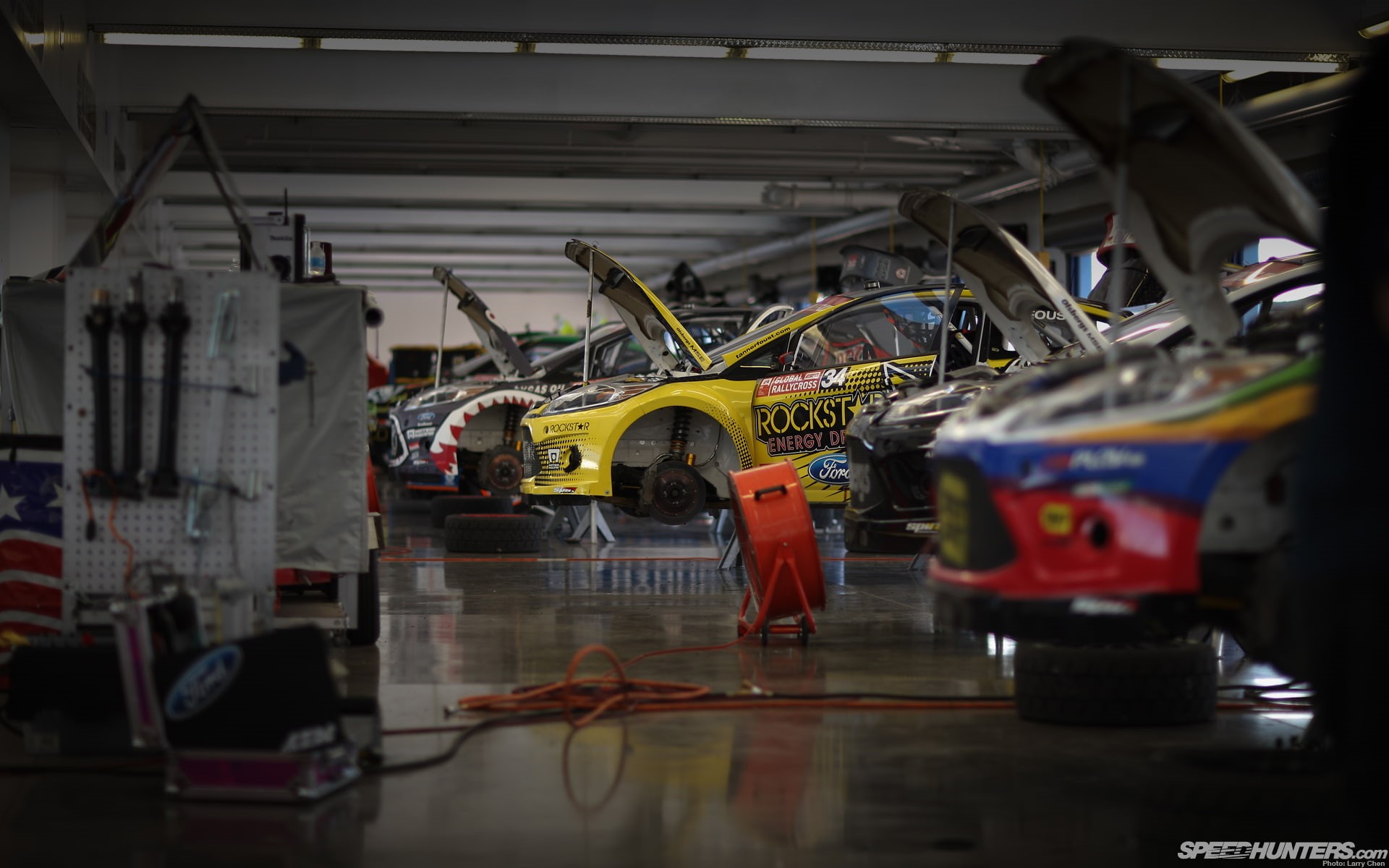 garage, race, car, 1080P, hd, cars, ford, fiesta, HD Wallpaper