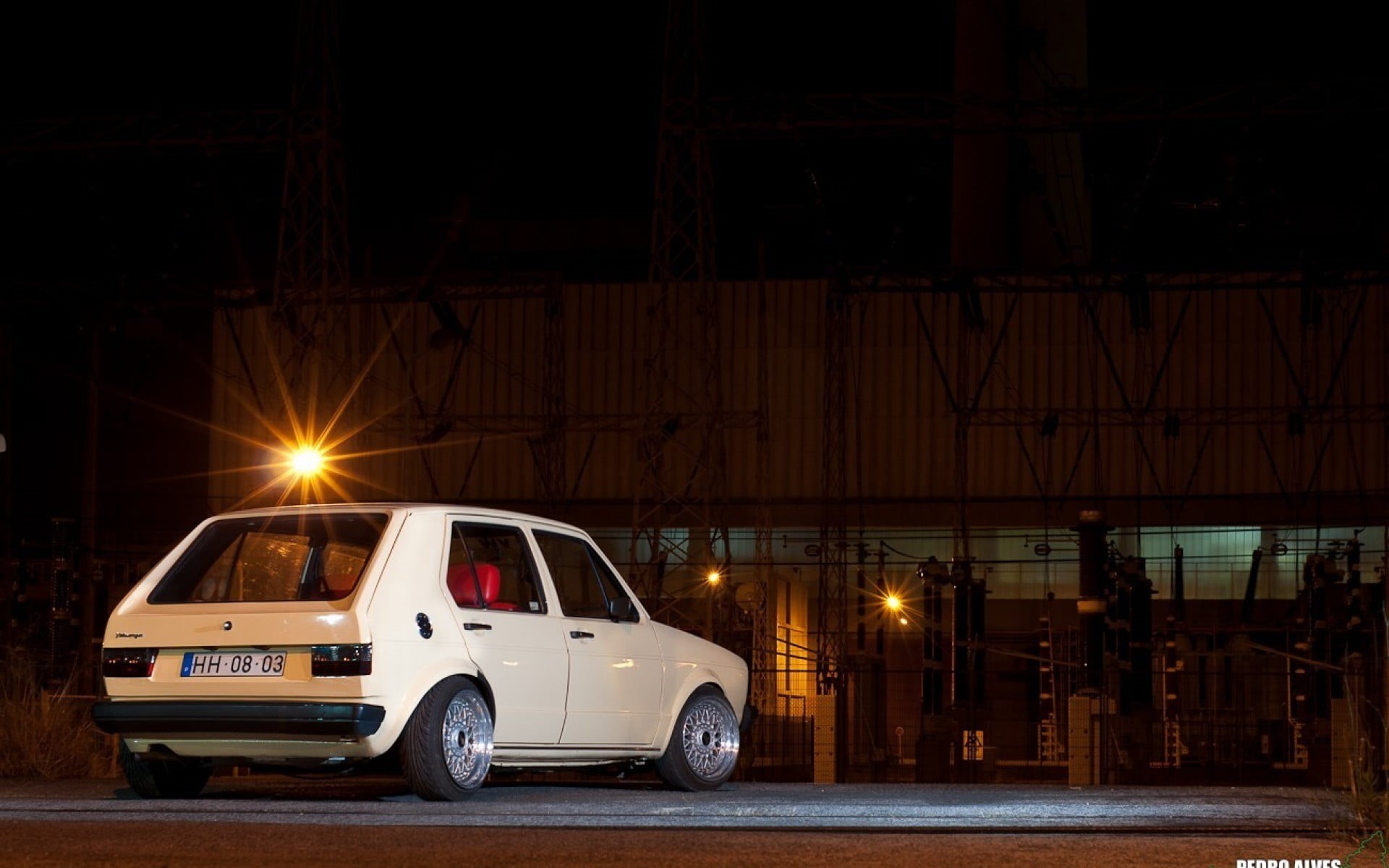 car, Volkswagen, hatchback, motor vehicle, door, night, built structure, street, mode of transportation, illuminated, road, travel, 1080P, motion, architecture, HD Wallpaper