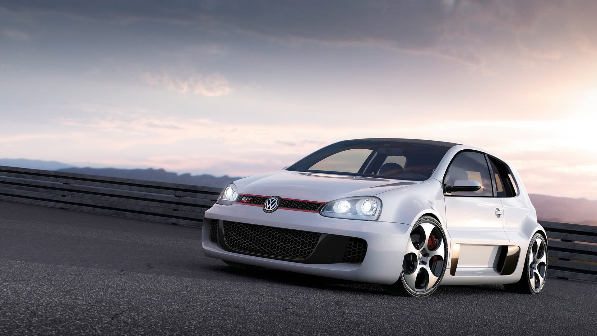 car, Stance, sunset, outdoors, sunlight, motor vehicle, racecar, land vehicle, cloud - sky, sky, Volkswagen, road, sports car, no people, silver colored, HD Wallpaper