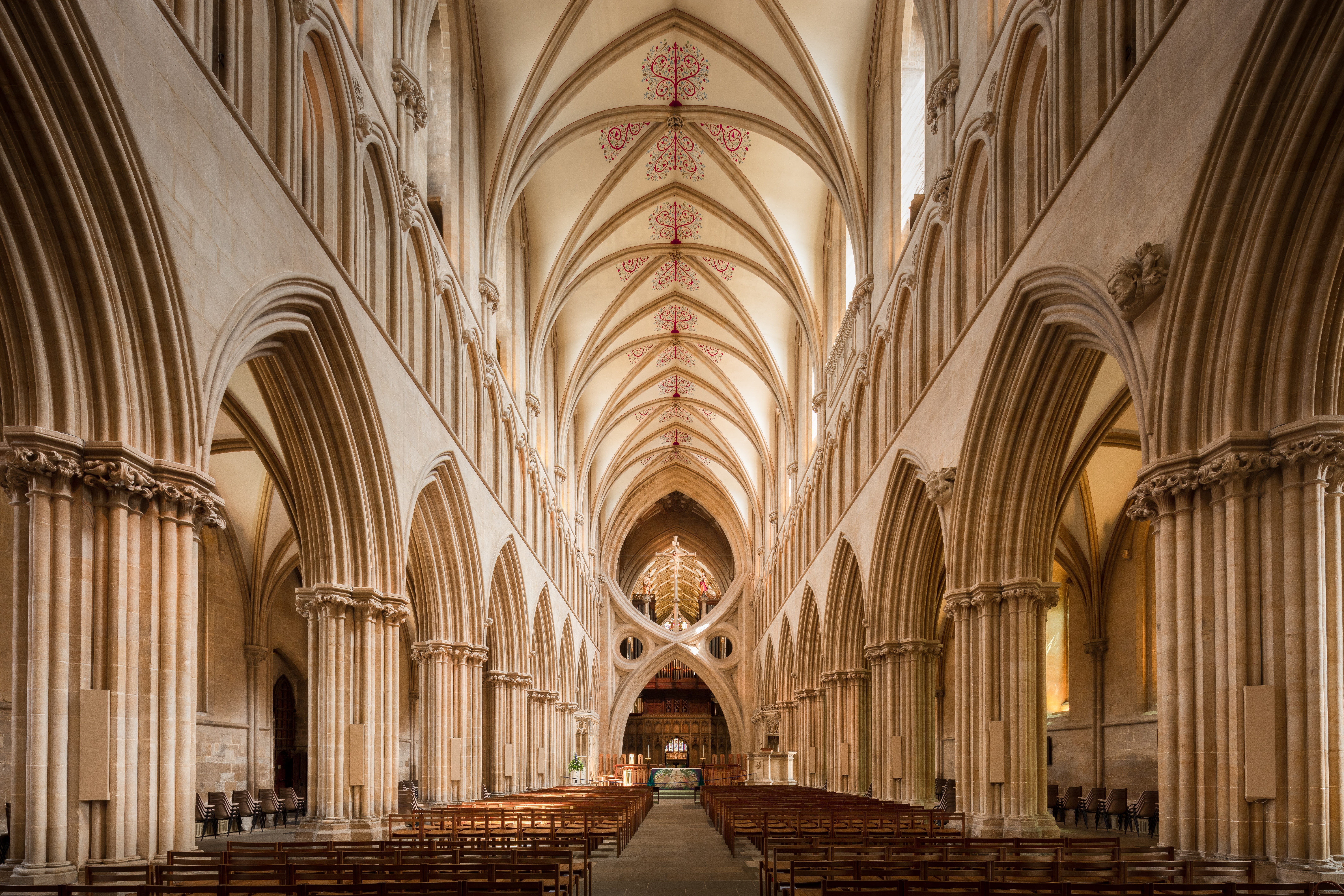 arch, tourism, somerset, history, architecture, altar, cathedral, inside Of, interior, pew, symmetry, england, white, church, medieval, indoors, european, HD Wallpaper