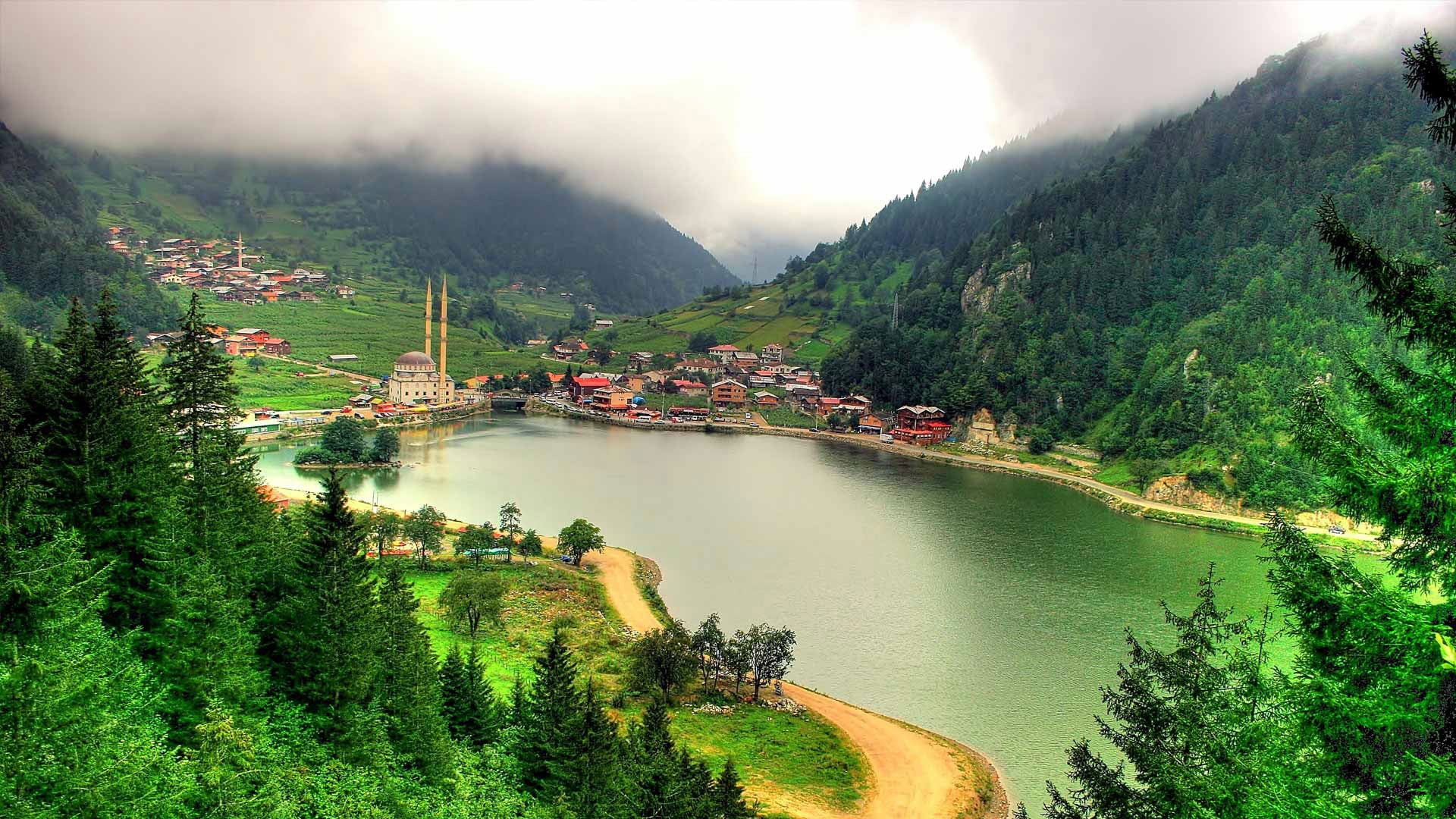 home, outdoors, mountain range, fog, trees, the minaret, nature, no people, scenics - nature, cloud - sky, sky, green, mountains, plant, Trabzon, sea, beauty in nature, HD Wallpaper