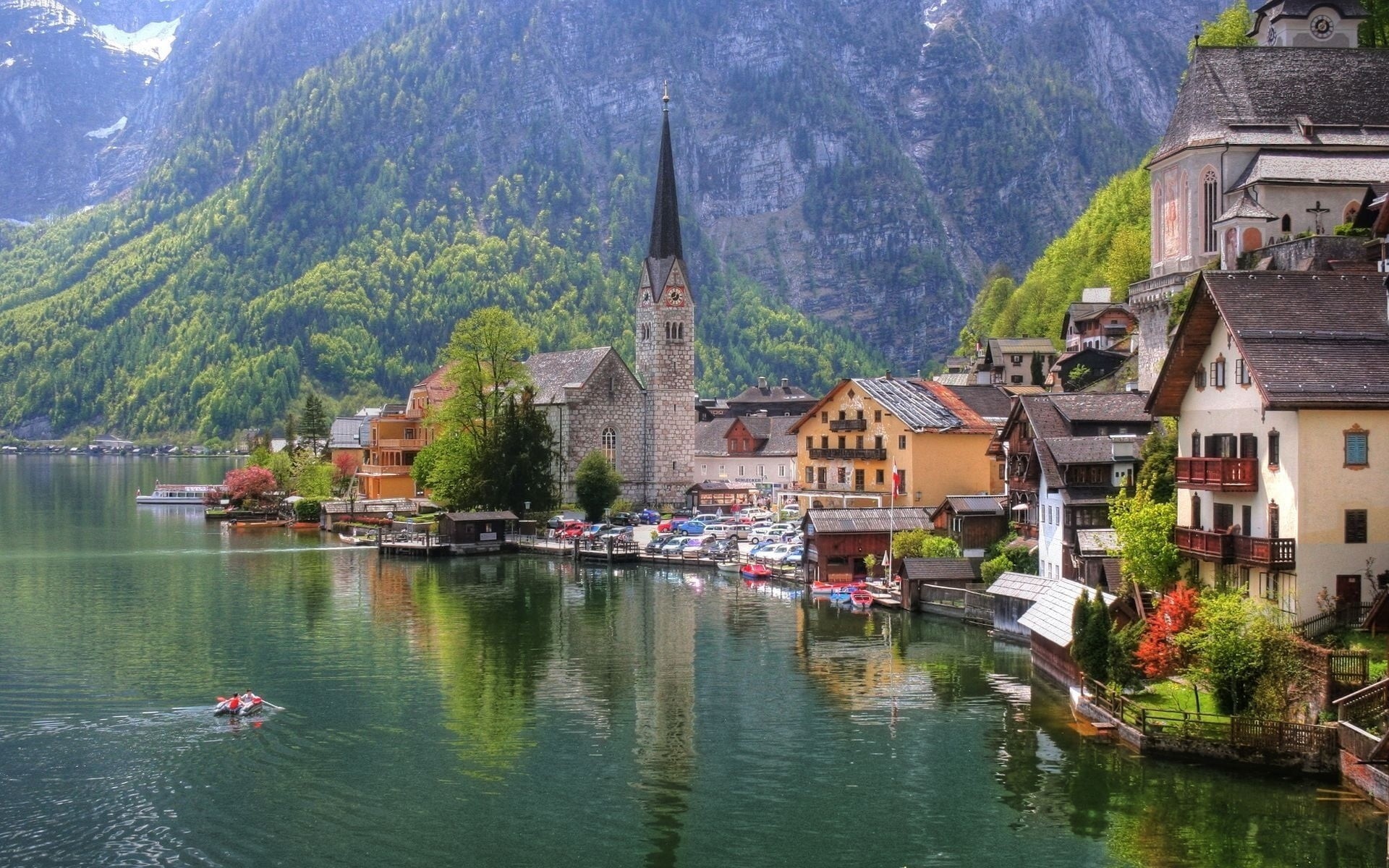 switzerland, european Alps, mountain, europe, austria, reflection, tree, cultures, hill, gray, building, nautical Vessel, village, travel Destinations, HD Wallpaper