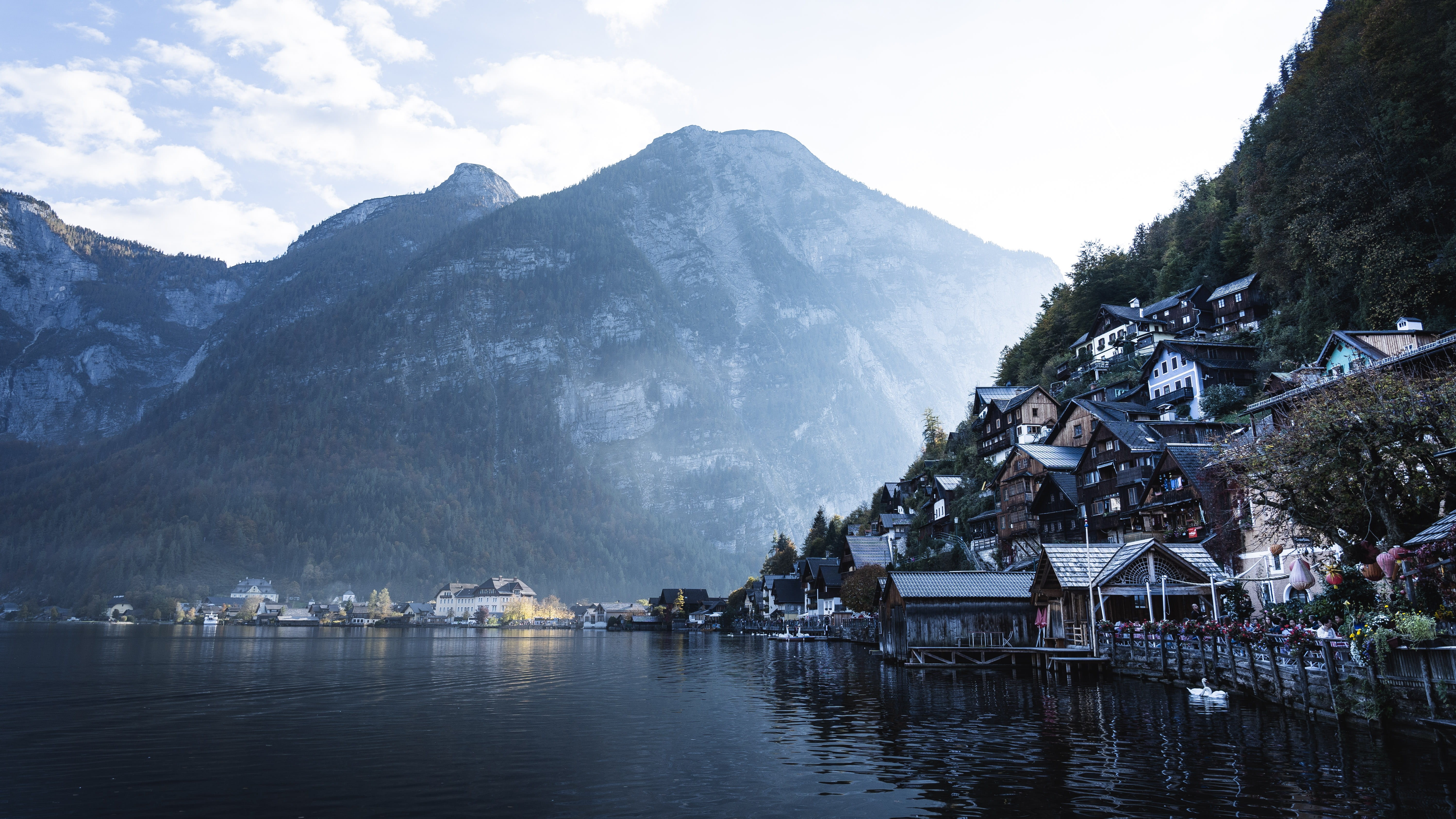 scenics - nature, nature, peak, mountains, beauty in nature, cloud - sky, waterfront, house, beside, outdoors, sky, see, day, architecture, near, no people, HD Wallpaper