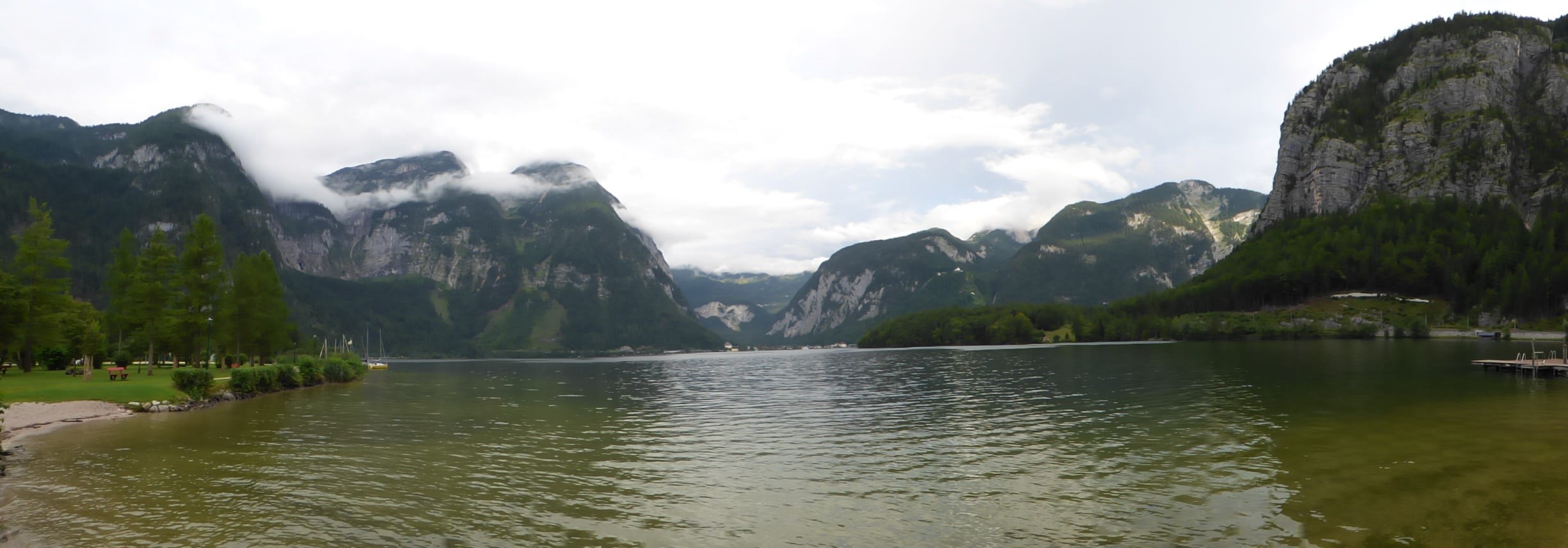 reflection, travel, 1080P, alpine, travel destinations, austria, panorama, hallstätter see, tranquil scene, beauty in nature, water, tree, environment, HD Wallpaper
