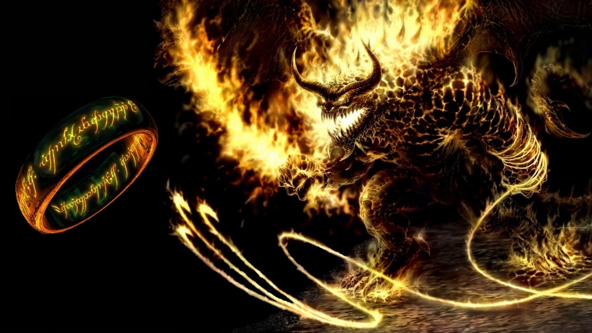 indoors, demon, animal body part, celebration, illuminated, animal themes, animal, rings, black background, animals in the wild, Balrog, beauty in nature, HD Wallpaper