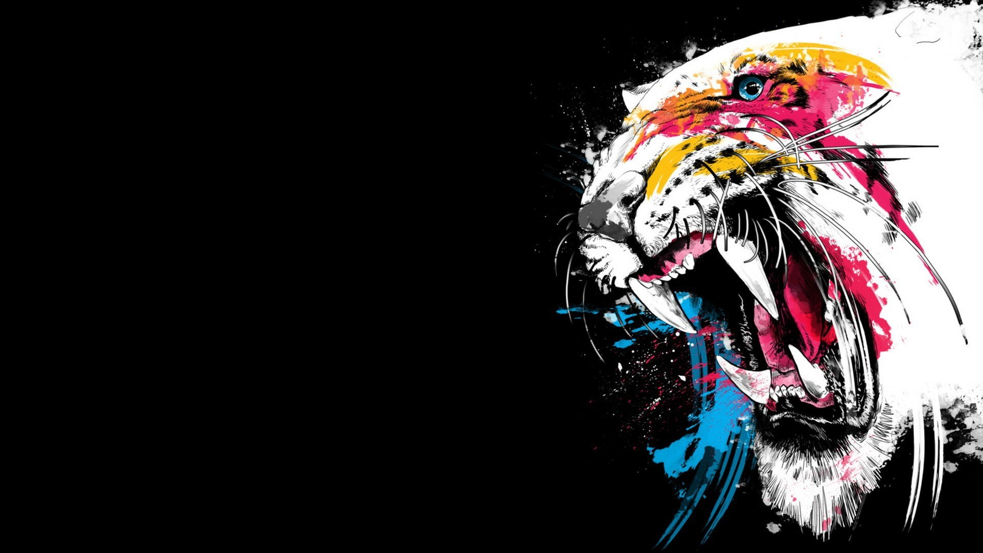 drawing, colorful, digital/artwork, black, hd, tiger, 1080P, HD Wallpaper
