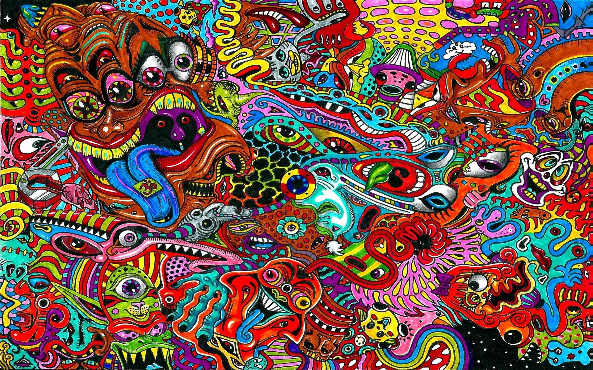 drawing, psychedelic, colorful, surreal, 1080P, HD Wallpaper