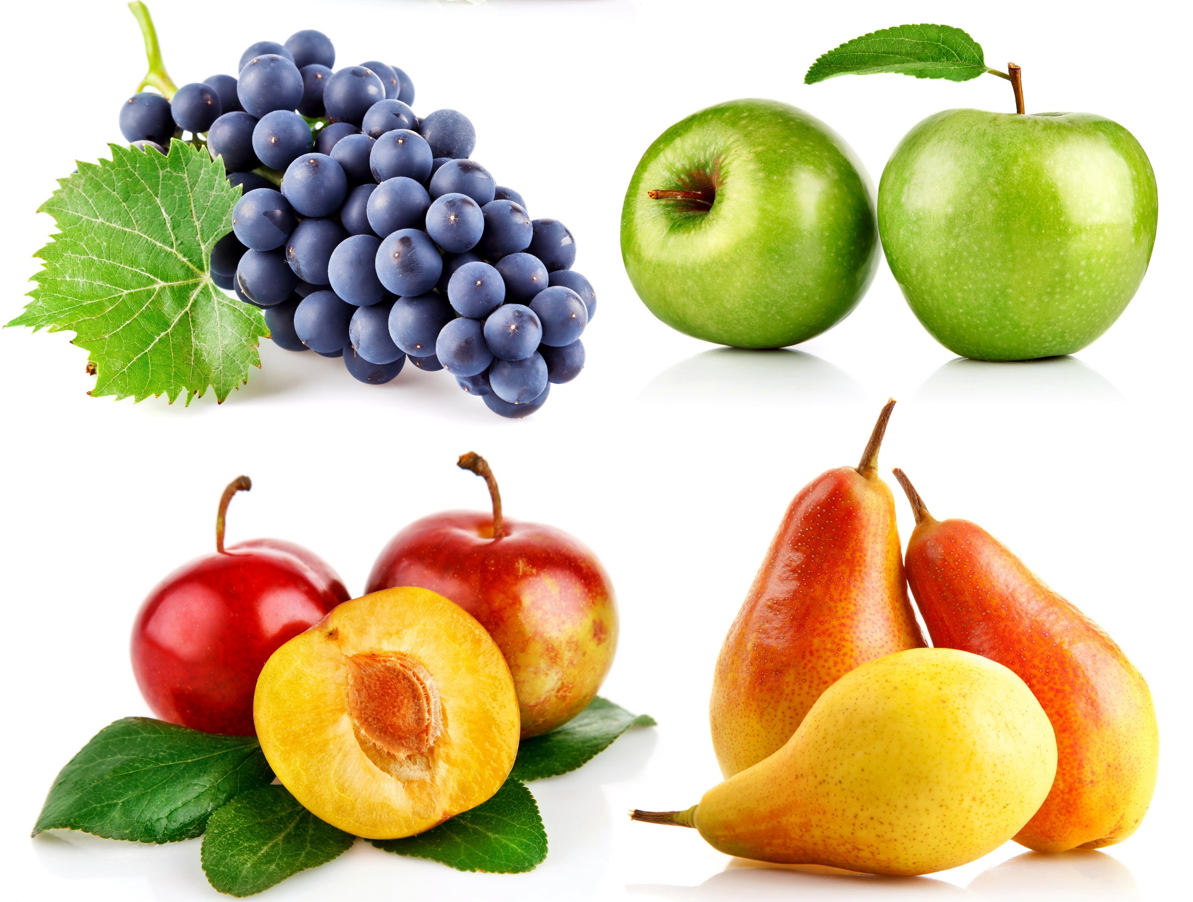 still life, gourmet, red, four, white background, variation, white, wellbeing, backgrounds, pears, agriculture, nature, ripe, fruits, apple - Fruit, berry fruit, HD Wallpaper