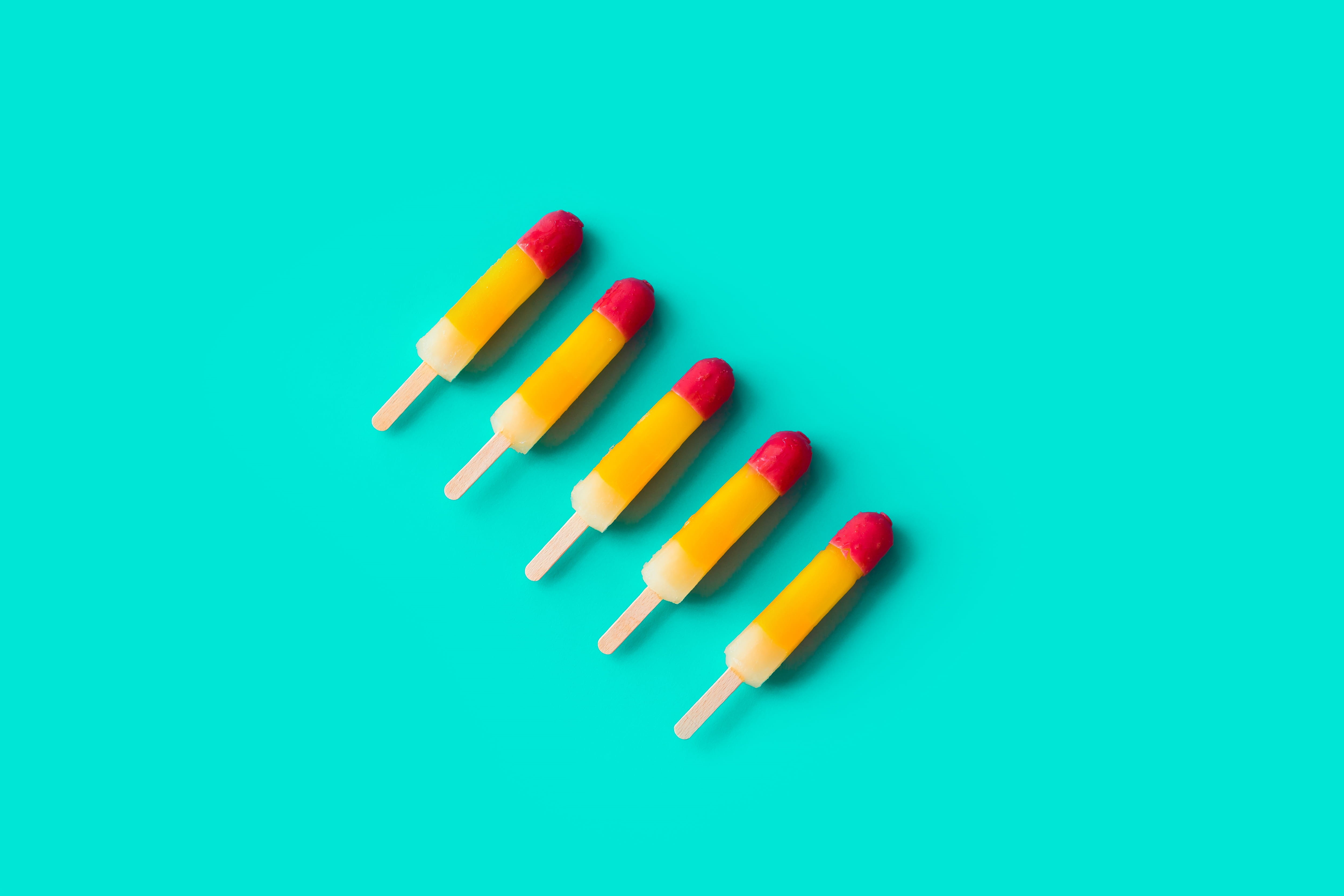 ice, colors, large group of objects, fun, still life, flat design, indoors, lolly, food, vibrant color, variation, colorful, yummy, colored background, HD Wallpaper