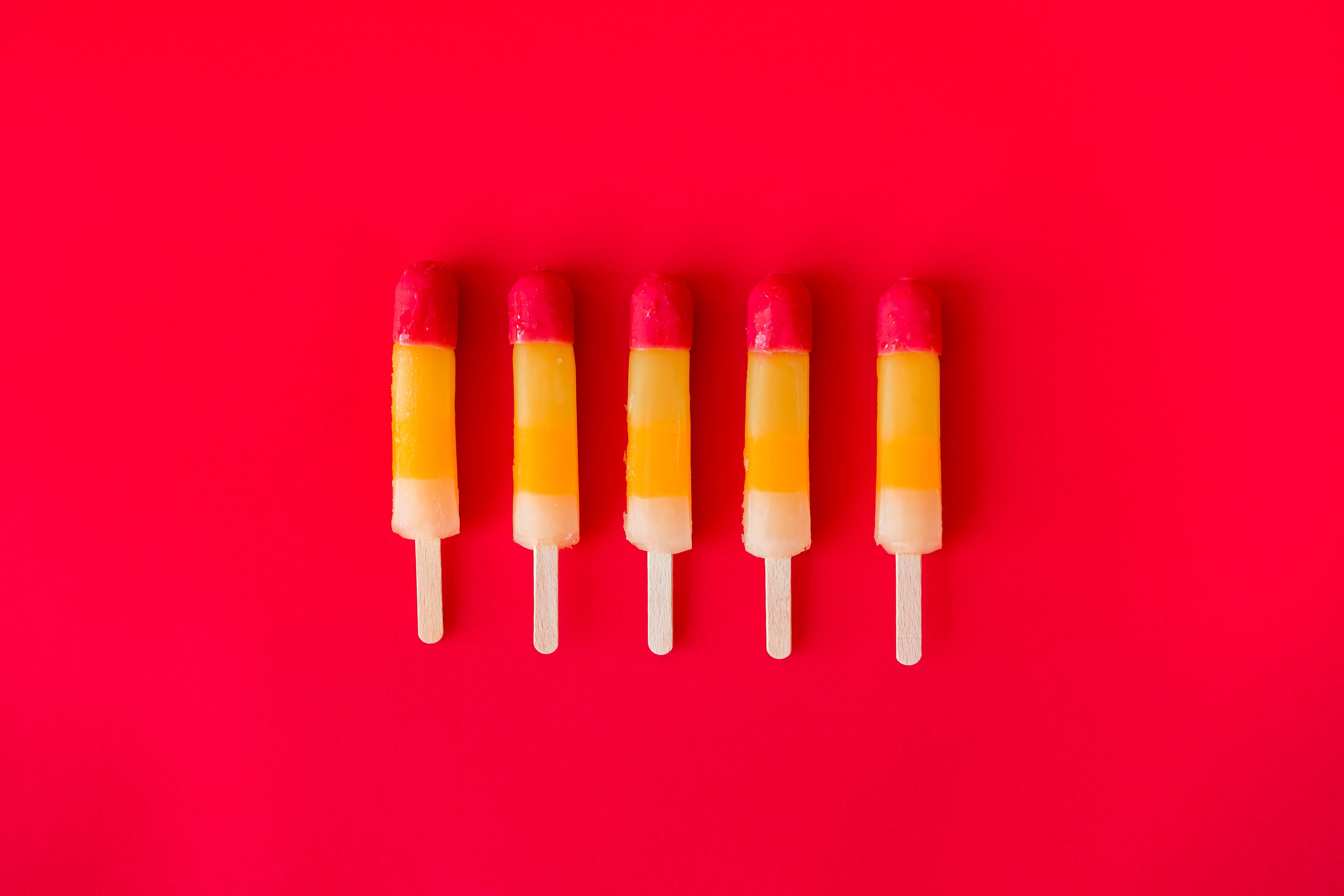 pink color, multi colored, colored background, yellow, colorful, 4K, fun, choice, food, ice lollies, studio shot, still life, colors, order, kids, lollies, HD Wallpaper