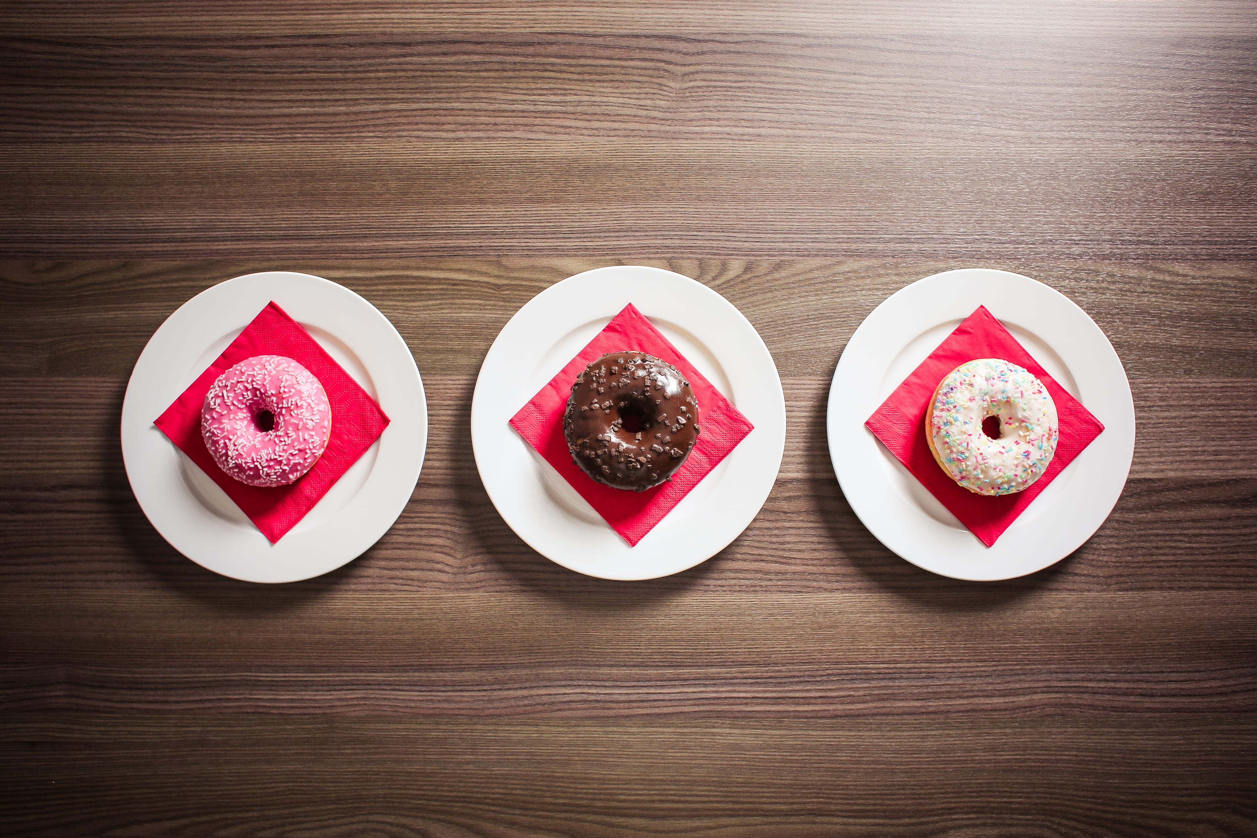 hungry, still life, high angle view, minimalistic, colorful, temptation, table, donuts, serving size, freshness, berry fruit, 4K, heart Shape, decoration, HD Wallpaper
