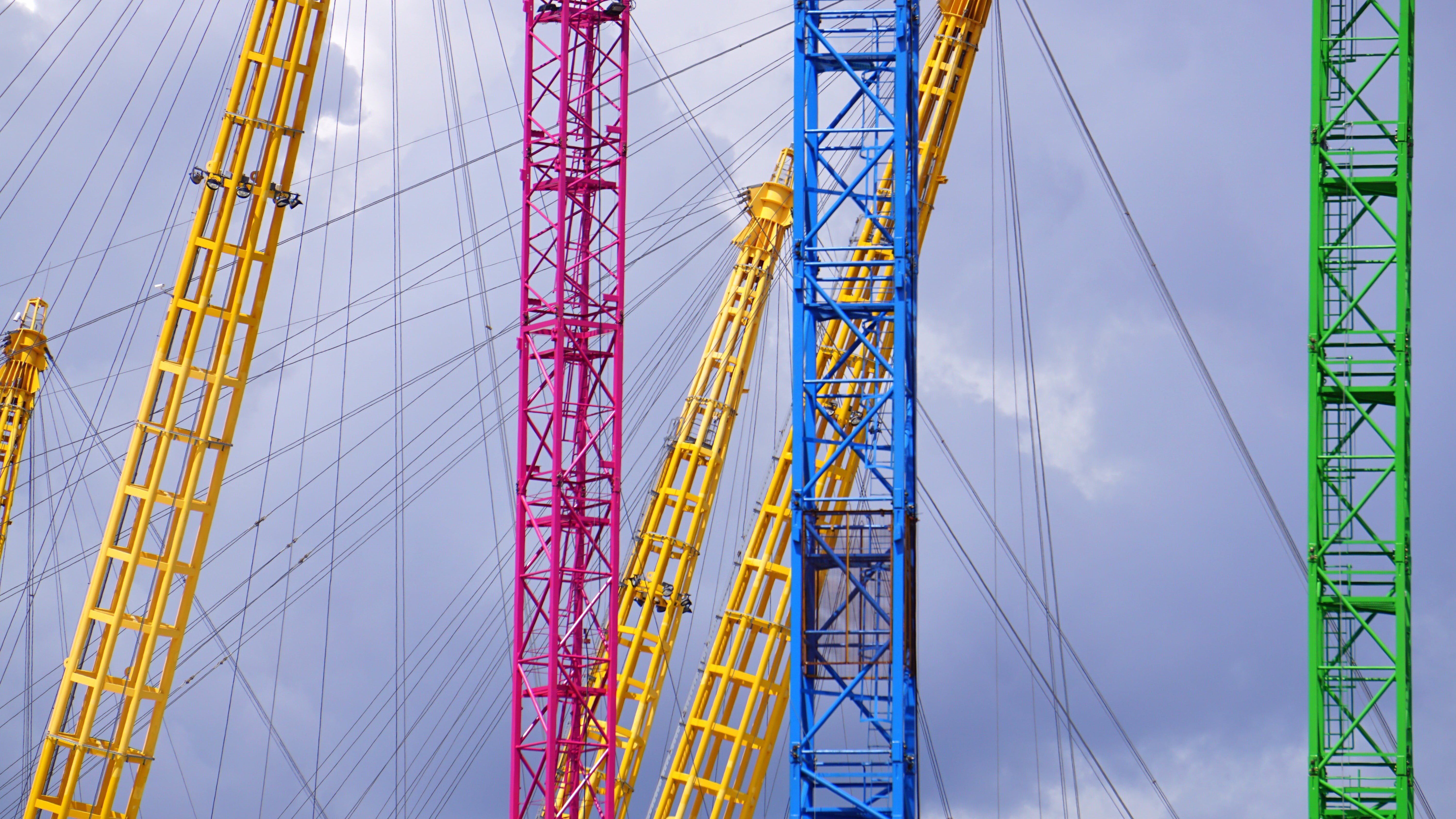 low angle view, paint, docklands, no people, millenium, assorted, outdoors, 02, science and technology, cable, metal, mode of transportation, tall - high, HD Wallpaper