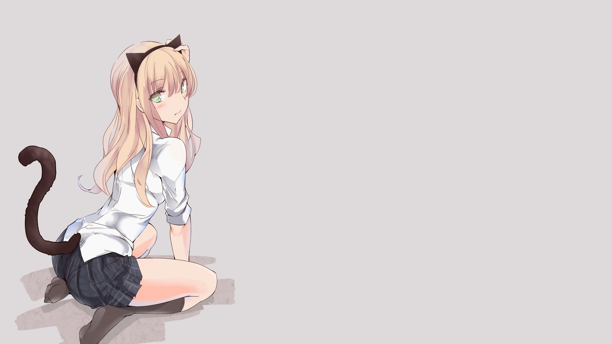 wall - building feature, hair, human representation, 2K, women, socks, representation, animal ears, anime girls, anime, Fang, hairstyle, creativity, art and craft, HD Wallpaper