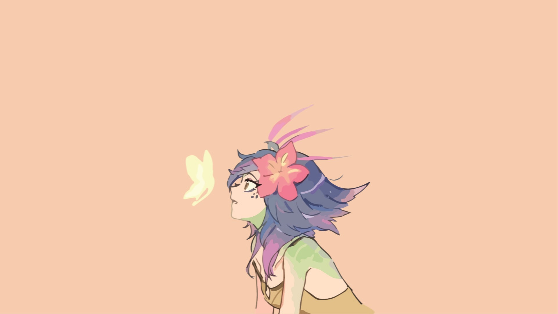 simple background, flower in hair, 1080P, butterfly, blue hair, League of Legends, Neeko (League of Legends), HD Wallpaper