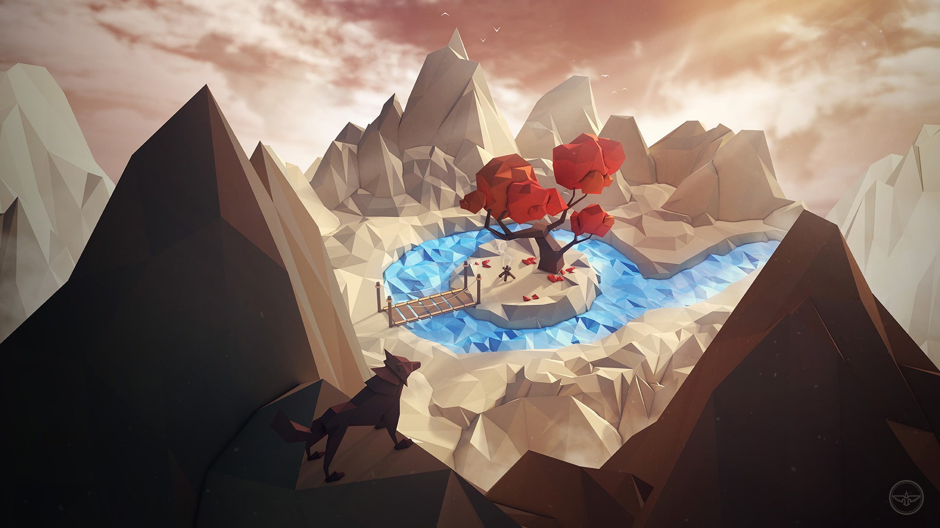 low poly, digital art, Jonathan Lam, landscape, 1080P, HD Wallpaper
