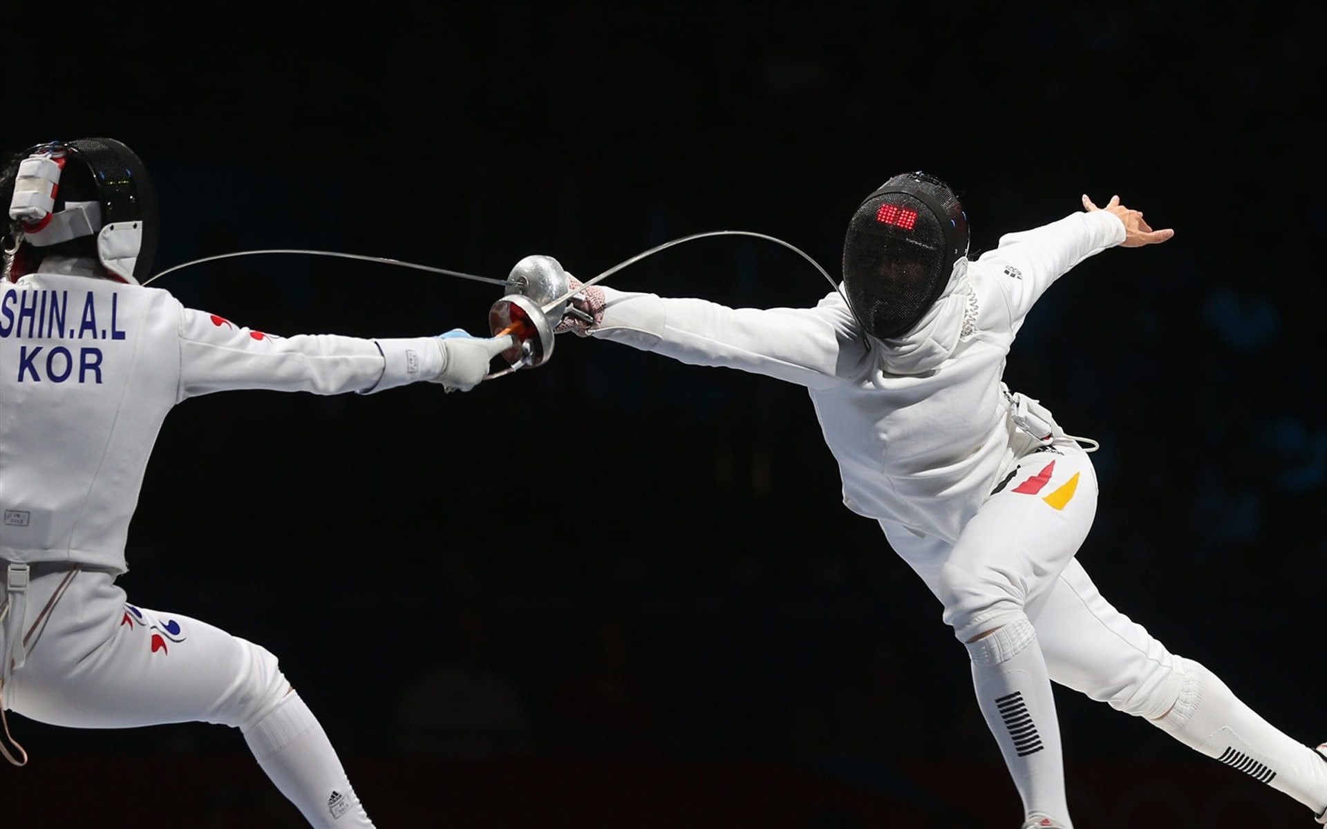 britta, olympics, heidemann, lam, shin, battles, 1080P, athlete, london, korea, fencing, HD Wallpaper