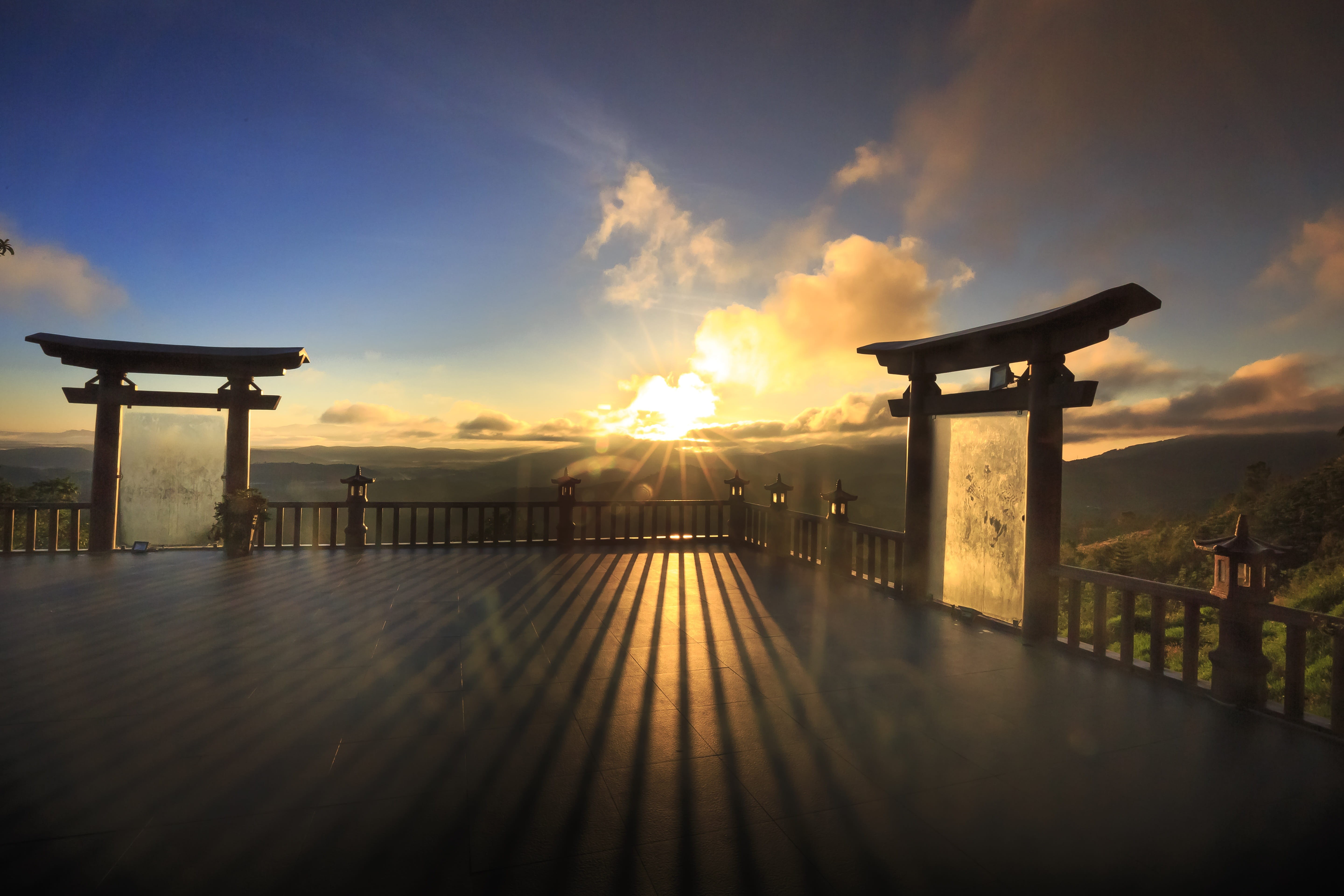 cultural, sunset, architecture, bao loc, temple, natural, built structure, sky, wood, french, details, linhqui, sunrays, 5K, the tradition, low, sun, no people, HD Wallpaper
