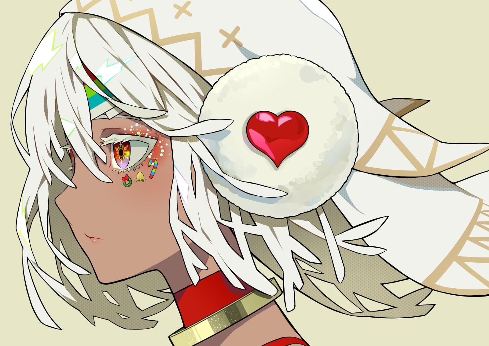 Altera (Fate), face, women, illustration, FGO, artwork, fan art, digital art, anime girls, white hair, 720P, LAM, 2D, portrait, profile, simple background, HD Wallpaper