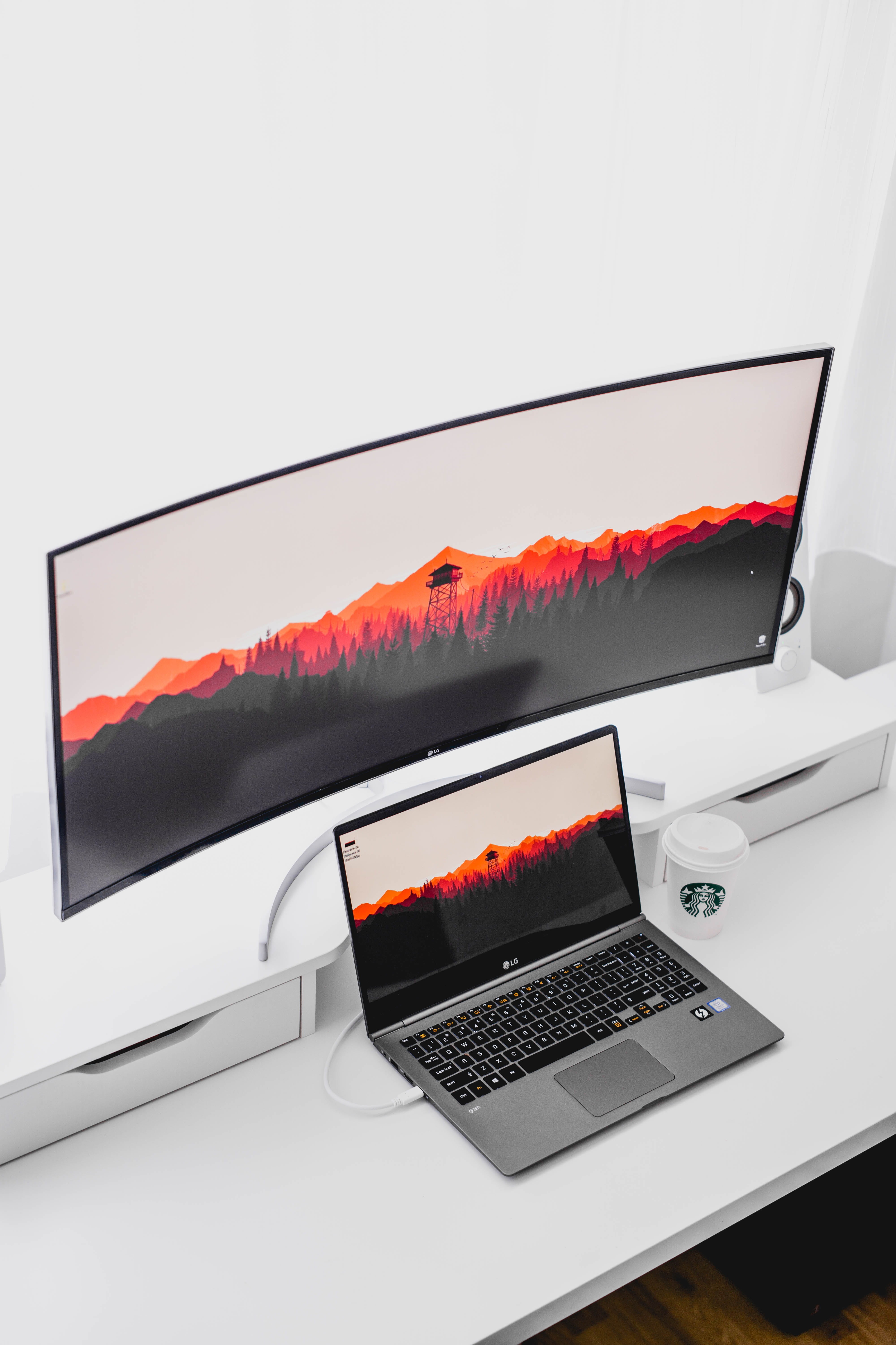 ultrabook, technology, keyboard, ultrawide, internet, 4k, day, screen, indoors, communication, ultrahd, computer monitor, starbucks, connection, monitor, Phone HD Wallpaper