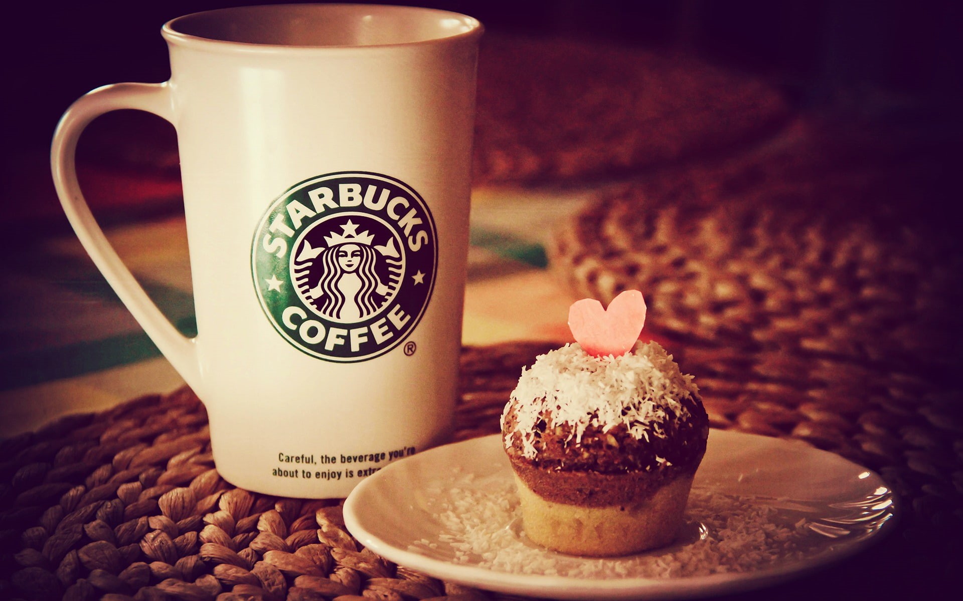 white, table, drink, focus on foreground, coffee, ceramic, baked, food, sweet food, representation, refreshment, communication, temptation, starbucks, crockery, HD Wallpaper