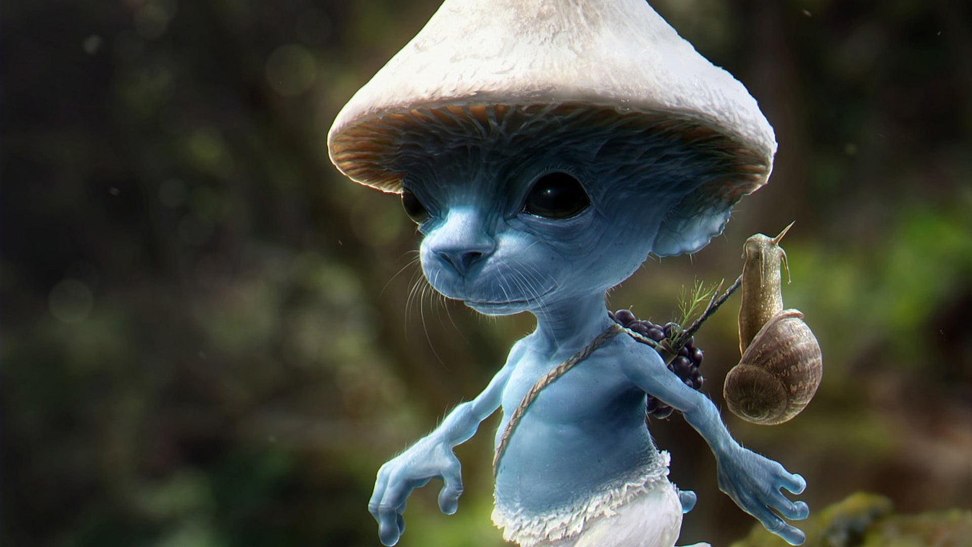 tree, 1080P, character, monster, fantasy art, outdoors, concept art, no people, focus on foreground, smurfs, artwork, portrait, render, blue, plant, close-up, HD Wallpaper