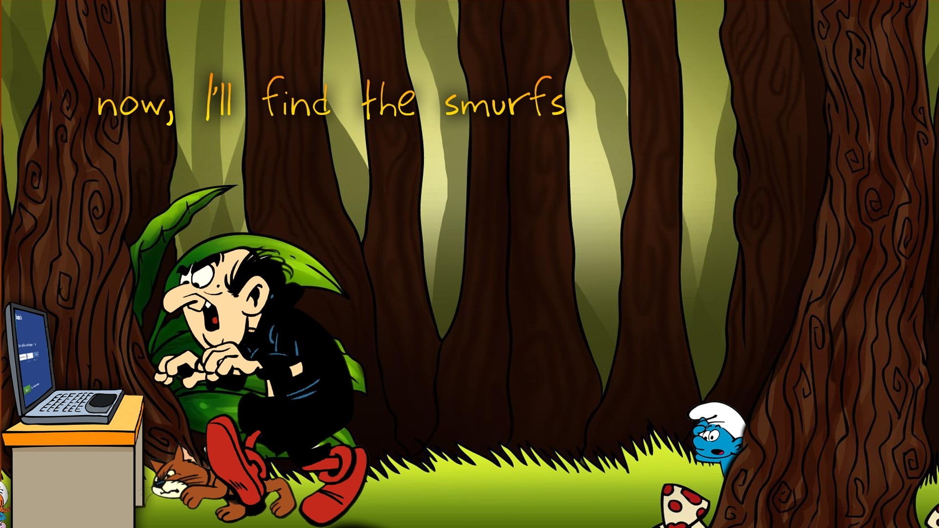 no people, art and craft, bone, Gargamel, human representation, arts culture and entertainment, representation, 1080P, smurfs, communication, smurf, seat, HD Wallpaper