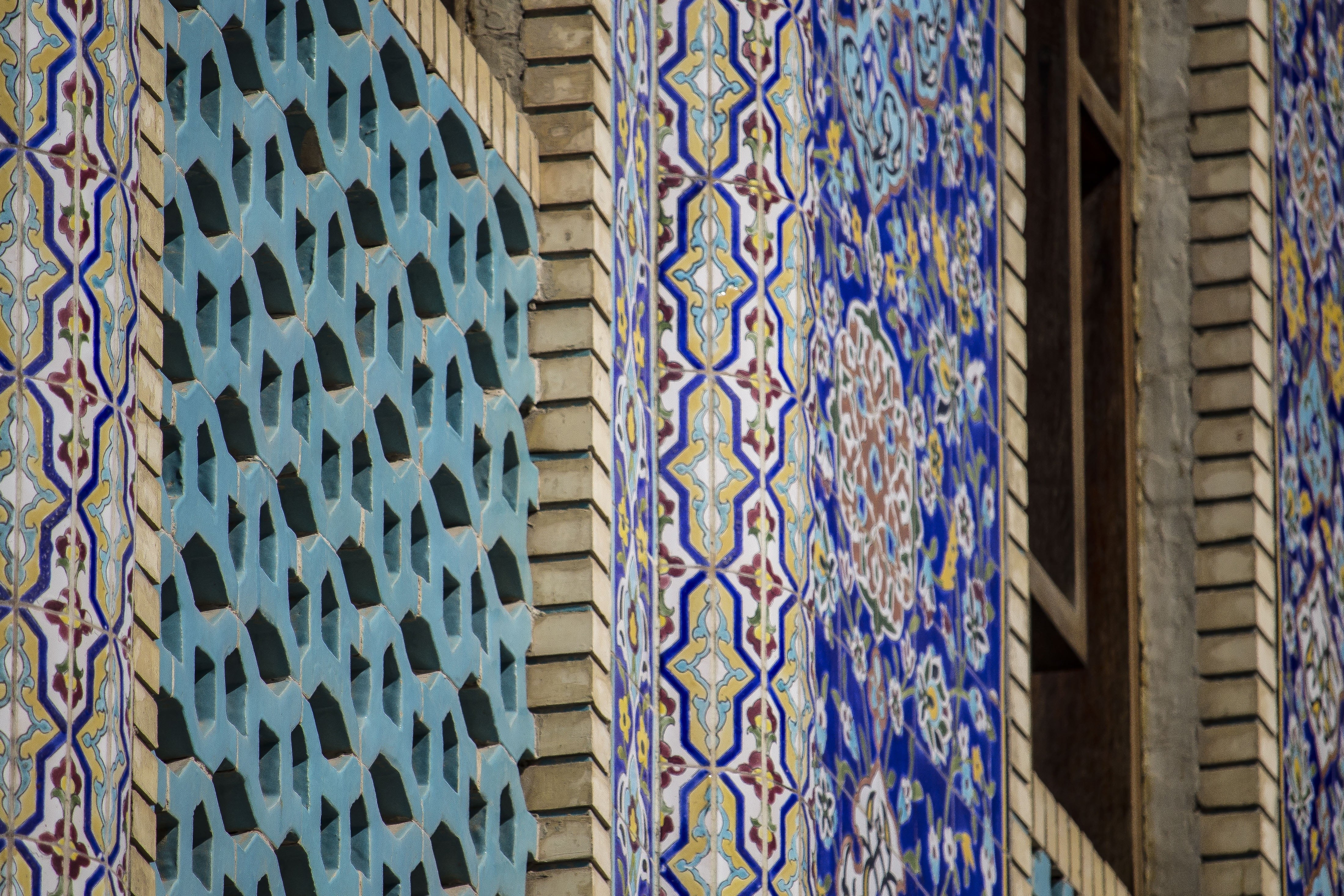 museum, blue sky, mosaic, concrete, building, wall, dubai, arabs, summer, design, light, building exterior, multi colored, backgrounds, wood - material, HD Wallpaper