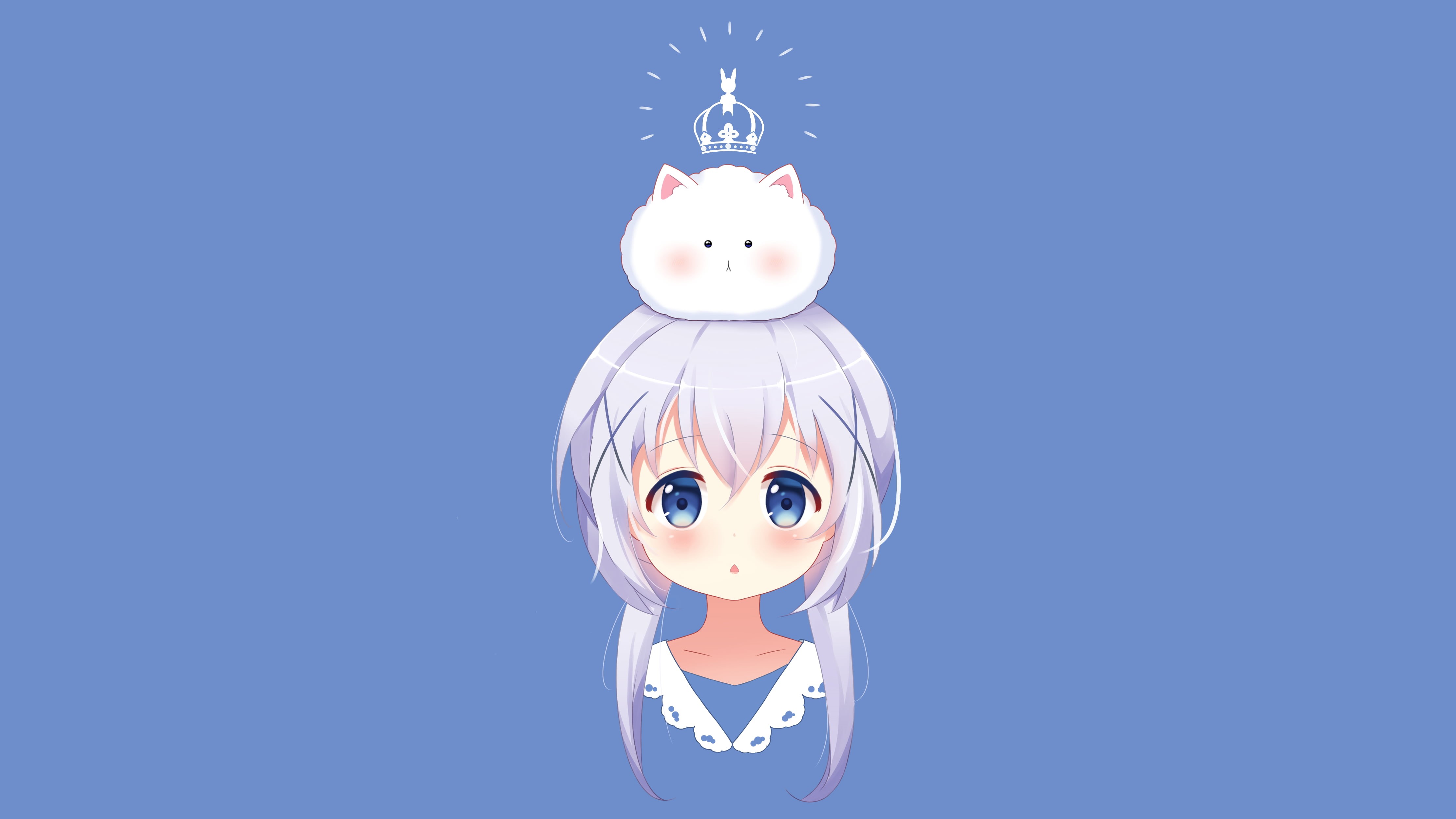 indoors, still life, holiday, studio shot, male likeness, snow, toy, Gochuumon wa Usagi Desu ka, character, snowman, clipart, female, 4K, blue, celebration, HD Wallpaper