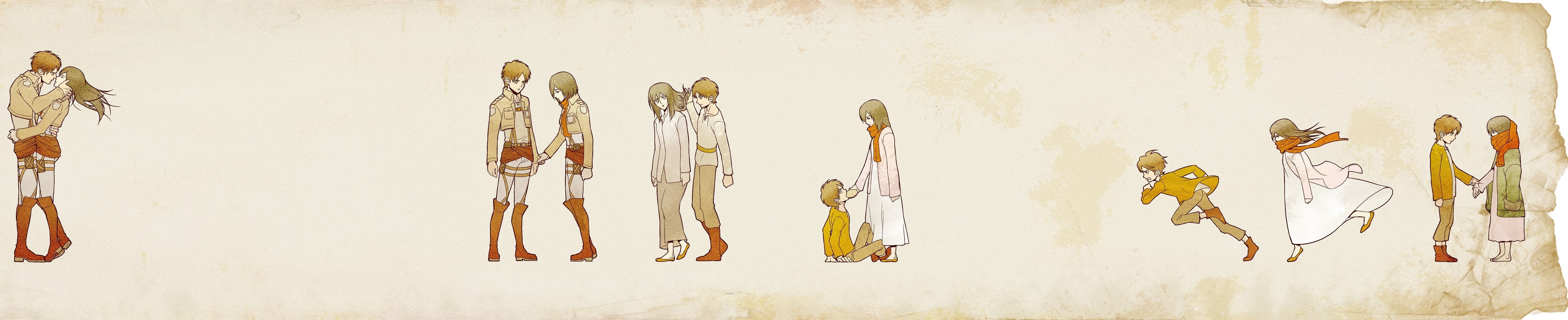 girl, white background, studio shot, boy, clipart, Mikasa Ackerman, Shingeki no Kyojin, Eren Jeager, art and craft, indoors, no people, panoramic, craft, HD Wallpaper