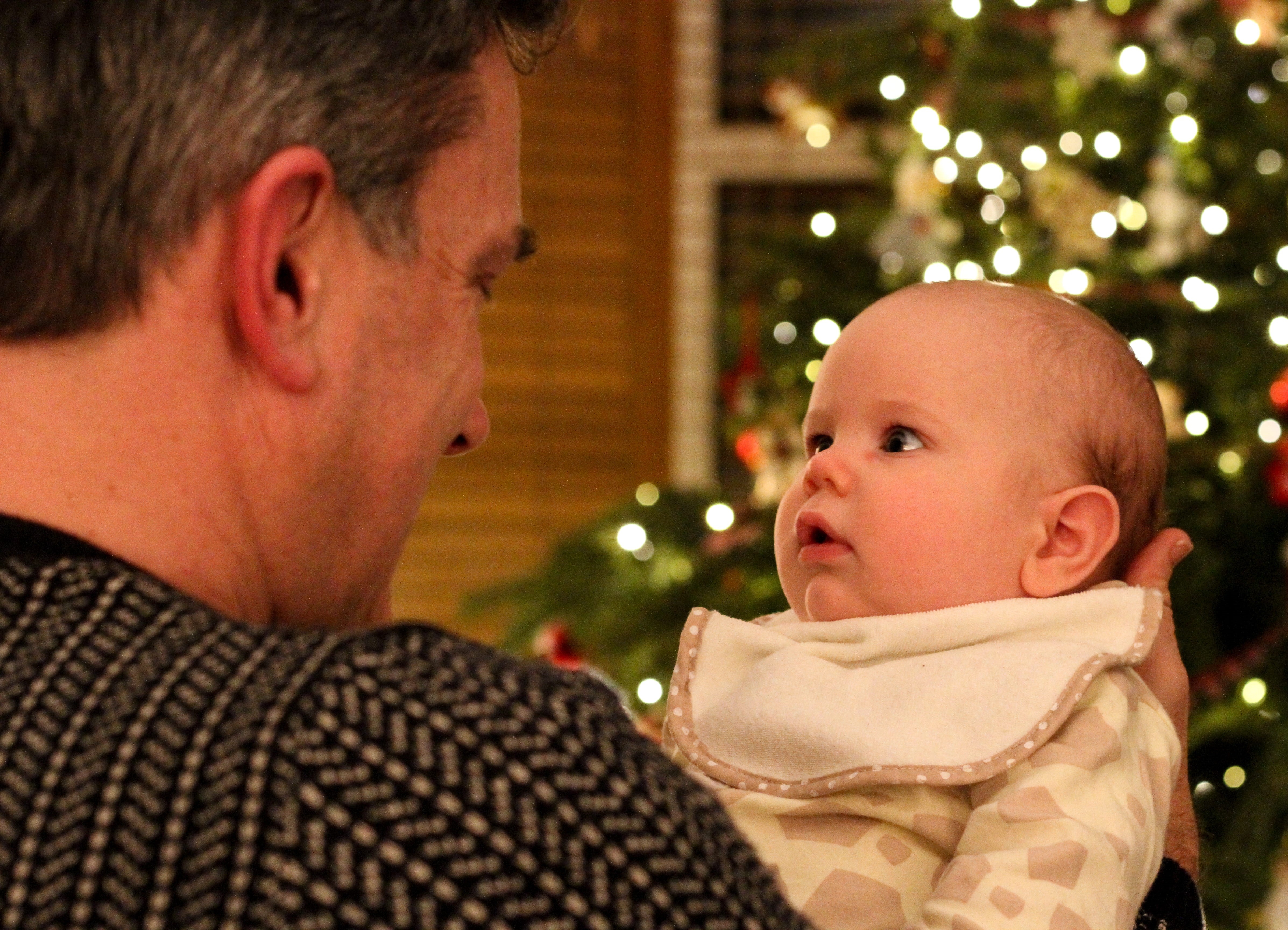4K, emotion, focus on foreground, christmas, s, awe, adult, child, two people, white, baby, son, males, positive emotion, christmas tree, connection, young, HD Wallpaper