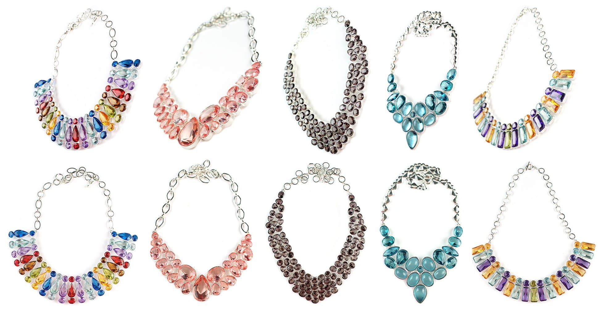 jewelry, jewellery, variation, close-up, design, color, chokers, blue, shape, semiprecious, bezel, gemstones, necklaces, lot, in a row, silver, sterling, HD Wallpaper