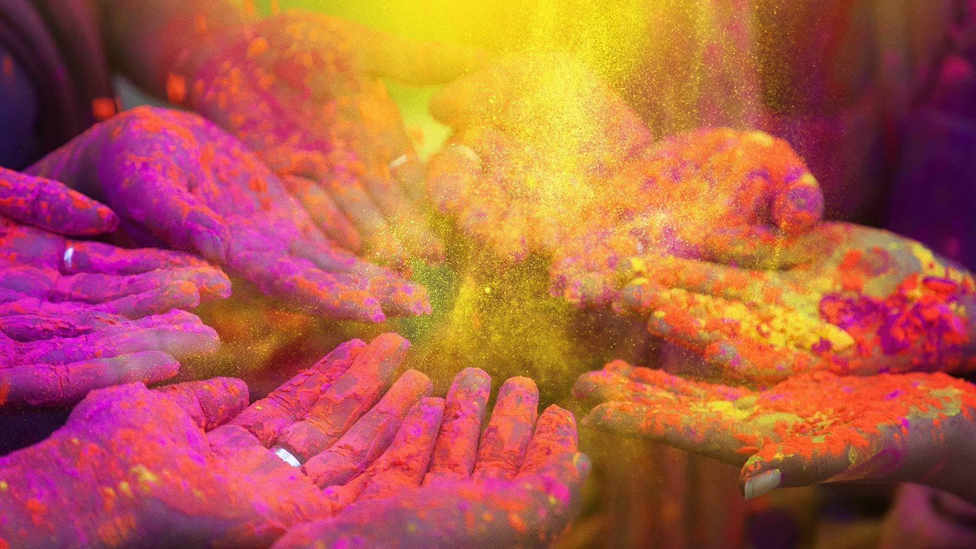 Holi, festival, palm, 1080P, spring, paint, hands, India, HD Wallpaper