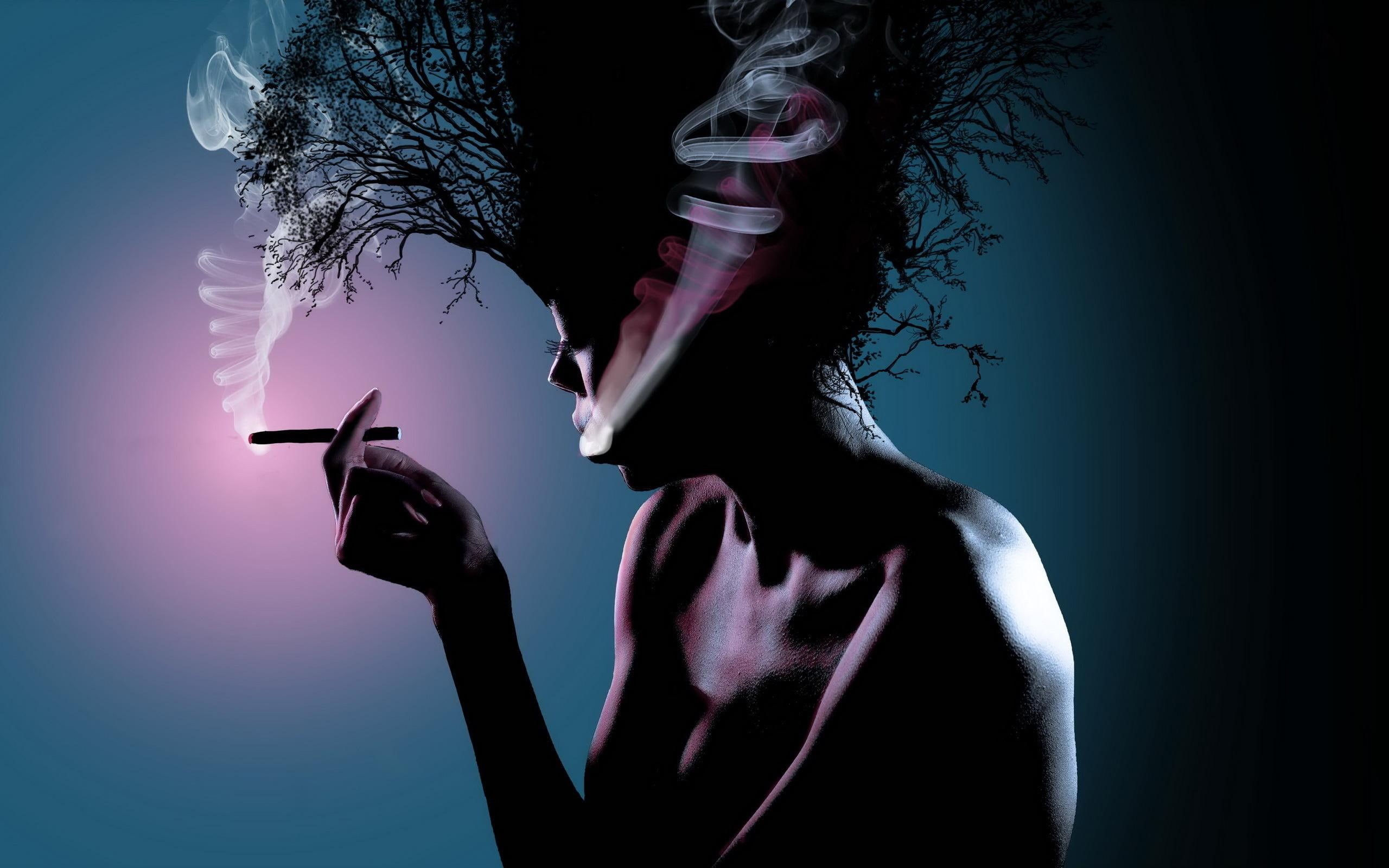 3d and abstract, artistic, smoking, 2K, girl, abstract, smoke, 3d, HD Wallpaper