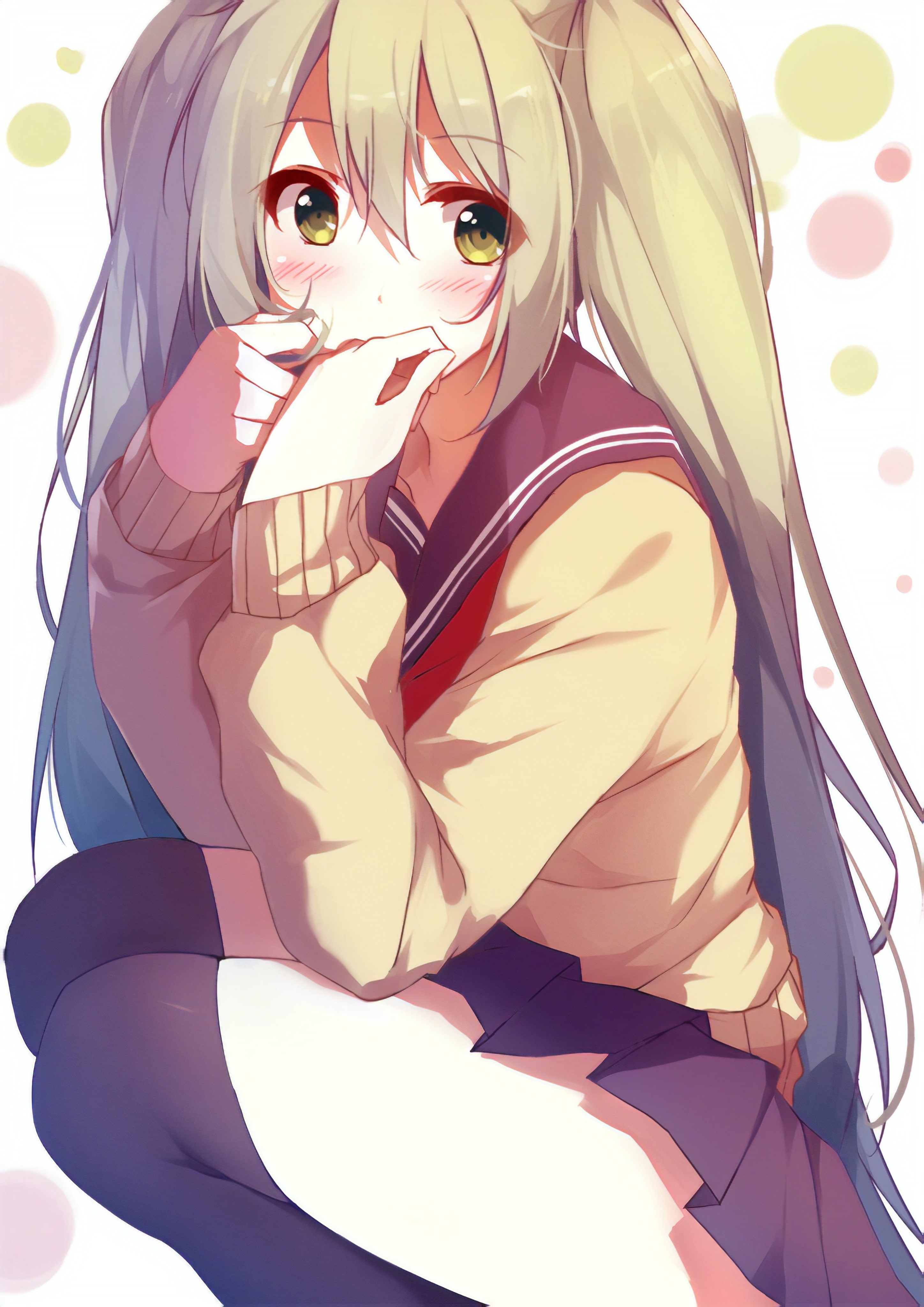 blonde, long hair, anime girls, miniskirt, kawai anime, 4K, Phone HD Wallpaper