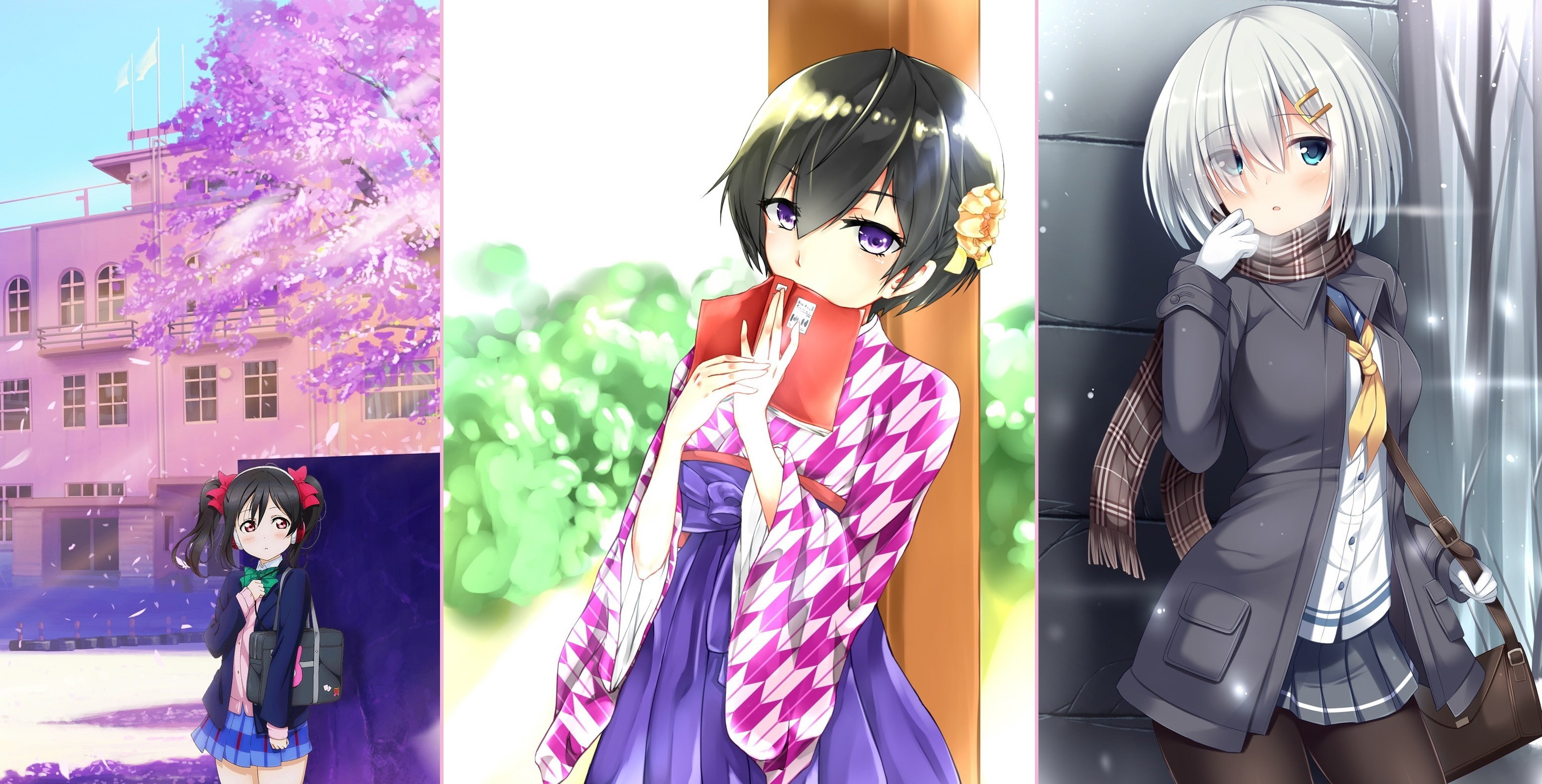 Yazawa Nico, collage, Bokura wa Minna Kawaisou, Kantai Collection, Love Live!, anime girls, Kawai Ritsu, anime, Hamakaze (KanColle), 2K, HD Wallpaper
