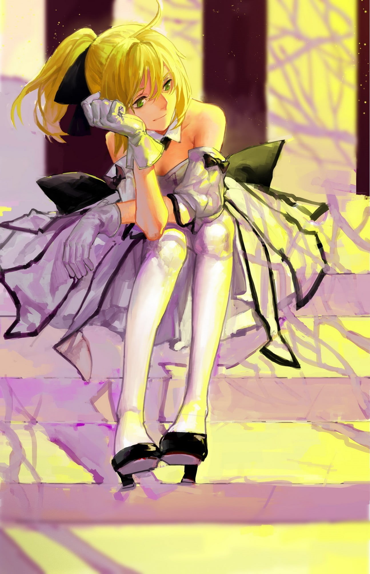 1080P, individuality, adult, full length, clothing, seat, fate, Fate/Stay Night, lifestyles, Fate Series, hairstyle, fashion, multi colored, beautiful woman, Phone HD Wallpaper